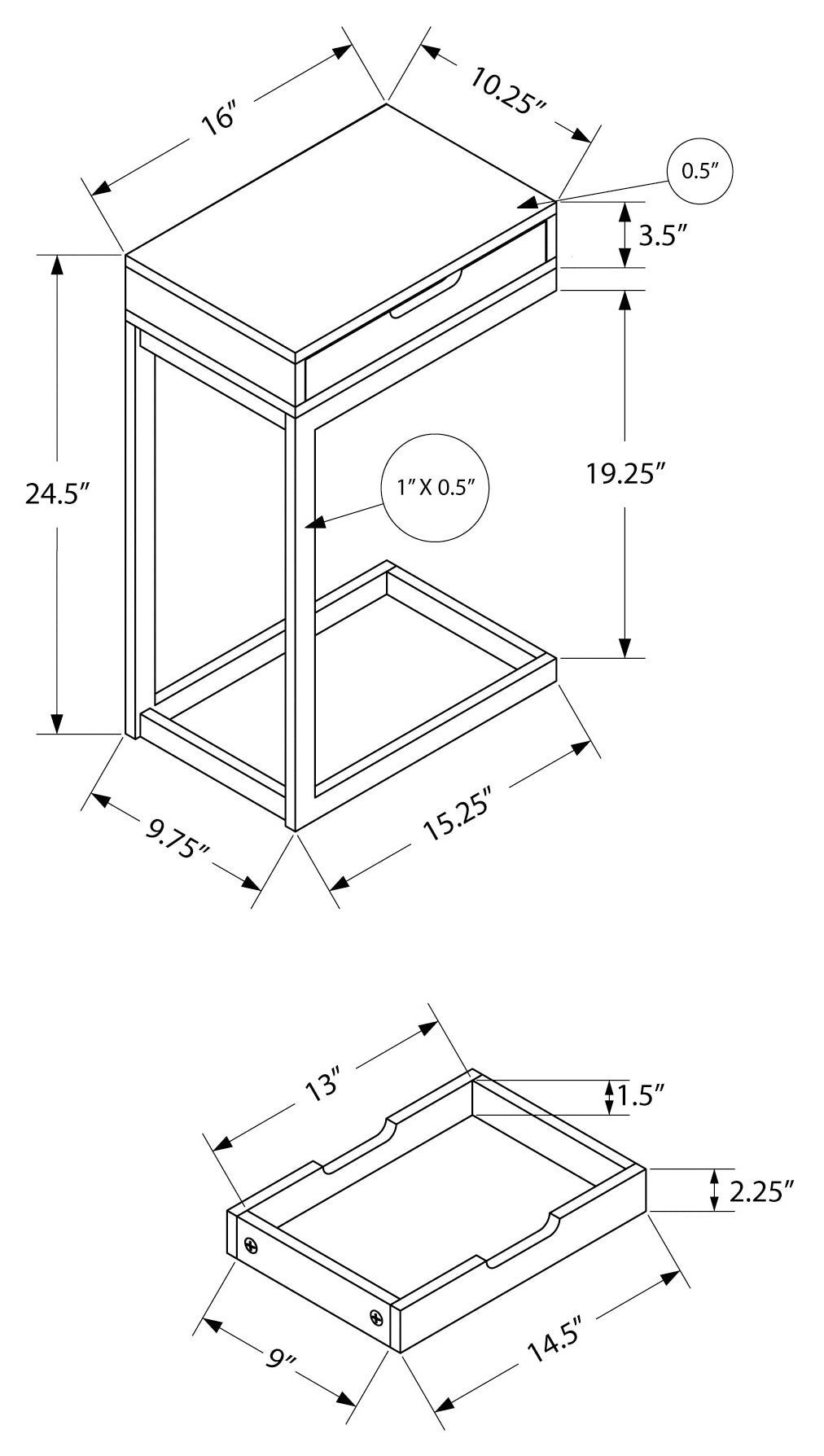 ACCENT TABLE - BLACK / BLACK METAL WITH A DRAWER