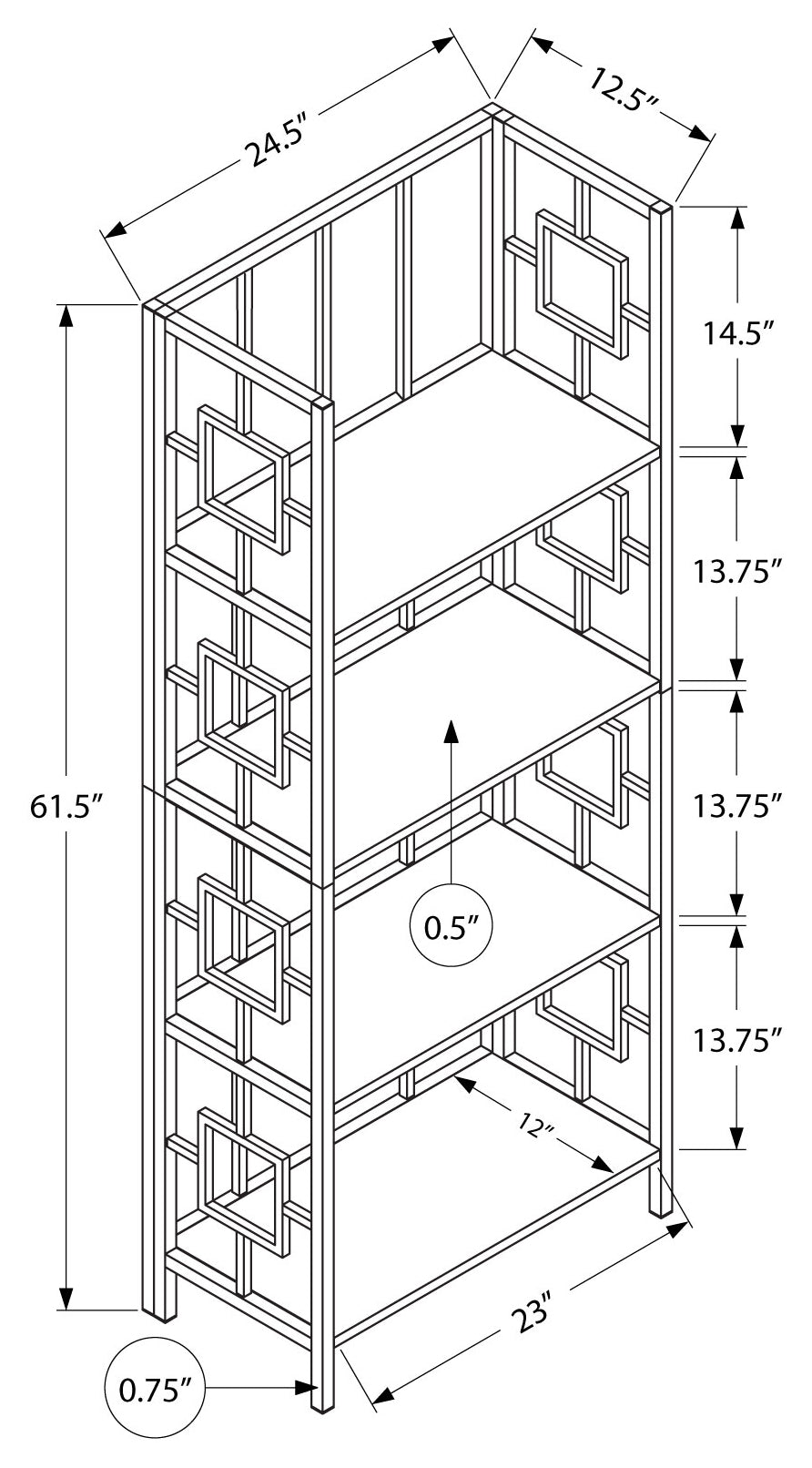 BOOKCASE - 62"H / BLACK / BLACK METAL ETAGERE