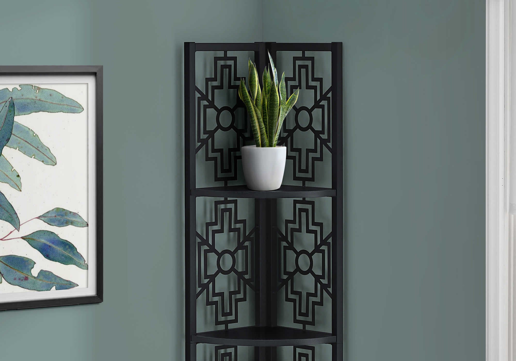 BOOKCASE - 62"H / BLACK / BLACK METAL CORNER ETAGERE