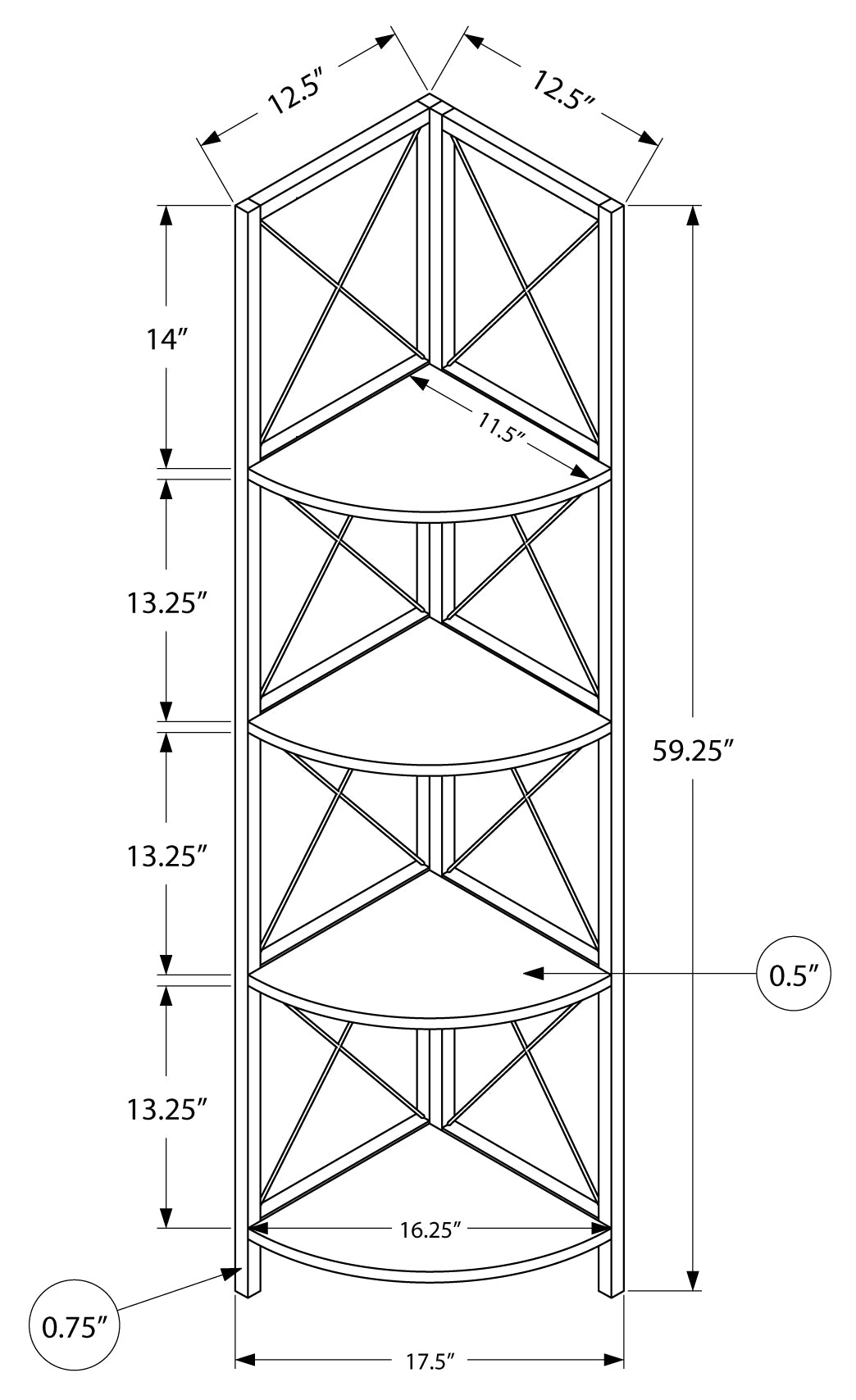 BOOKCASE - 60"H / ESPRESSO / BLACK METAL CORNER ETAGERE