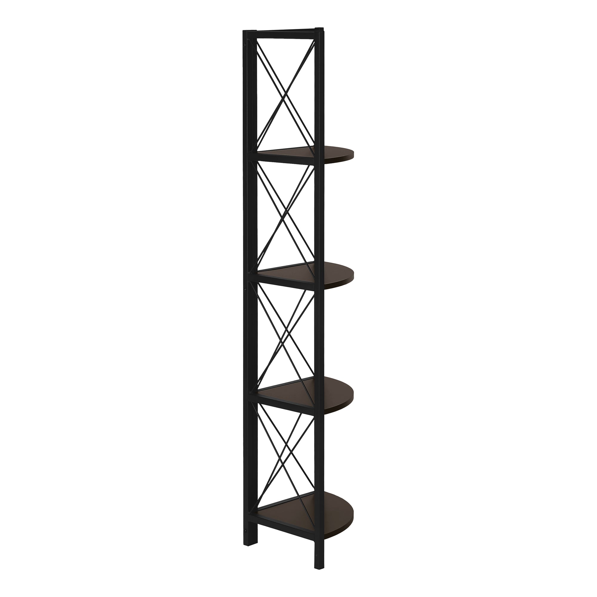 BOOKCASE - 60"H / ESPRESSO / BLACK METAL CORNER ETAGERE