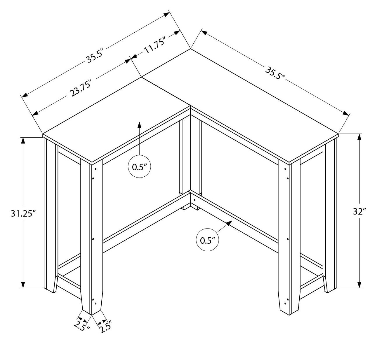 TABLE D'APPOINT - 36" / CONSOLE D'ANGLE BLANCHE