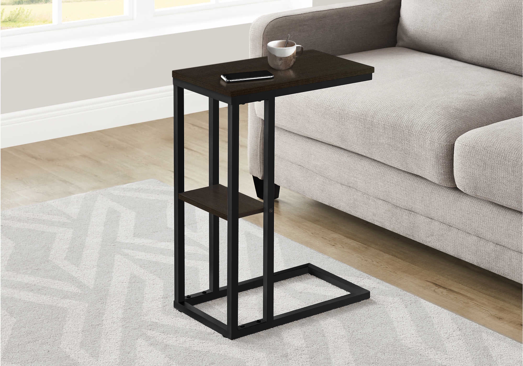 ACCENT TABLE - 25"H / ESPRESSO / BLACK METAL