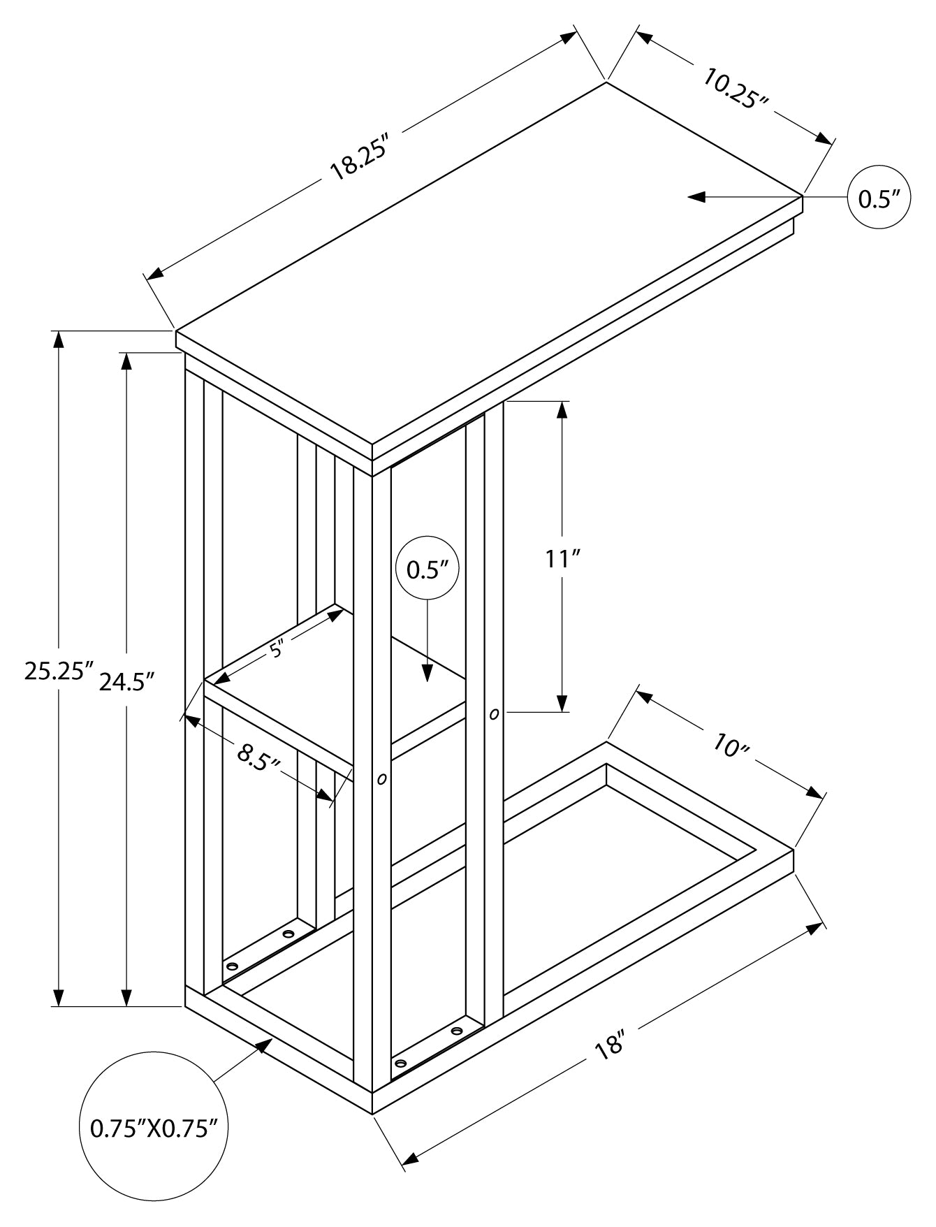 ACCENT TABLE - 25"H / ESPRESSO / BLACK METAL