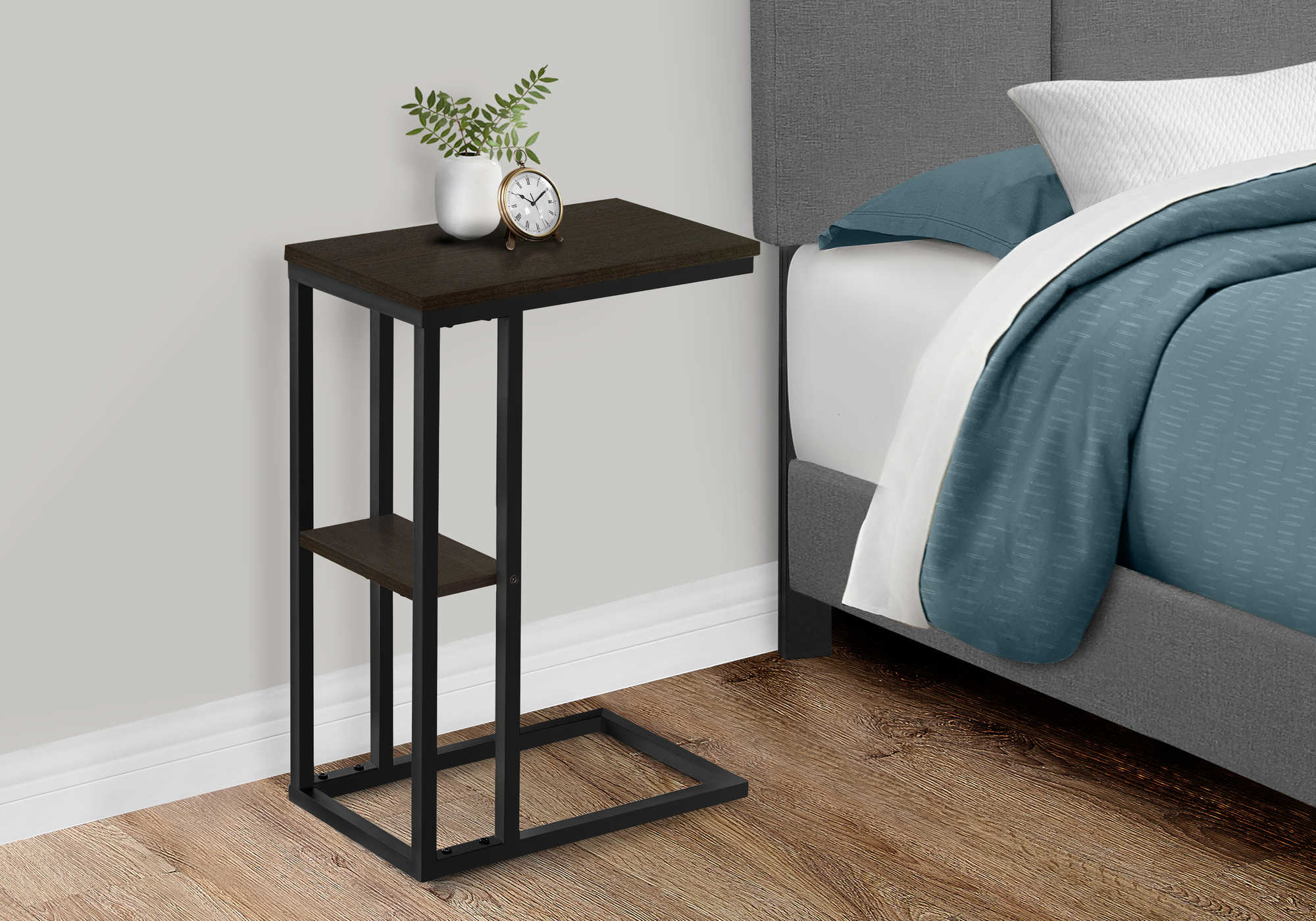 ACCENT TABLE - 25"H / ESPRESSO / BLACK METAL