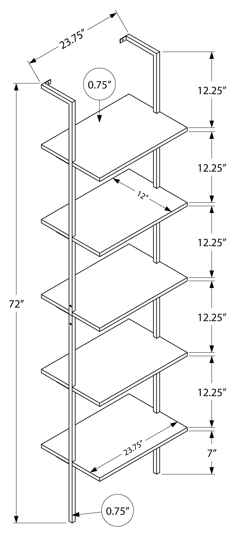 BOOKCASE - 72"H LADDER BROWN RECLAIMED / BLACK METAL