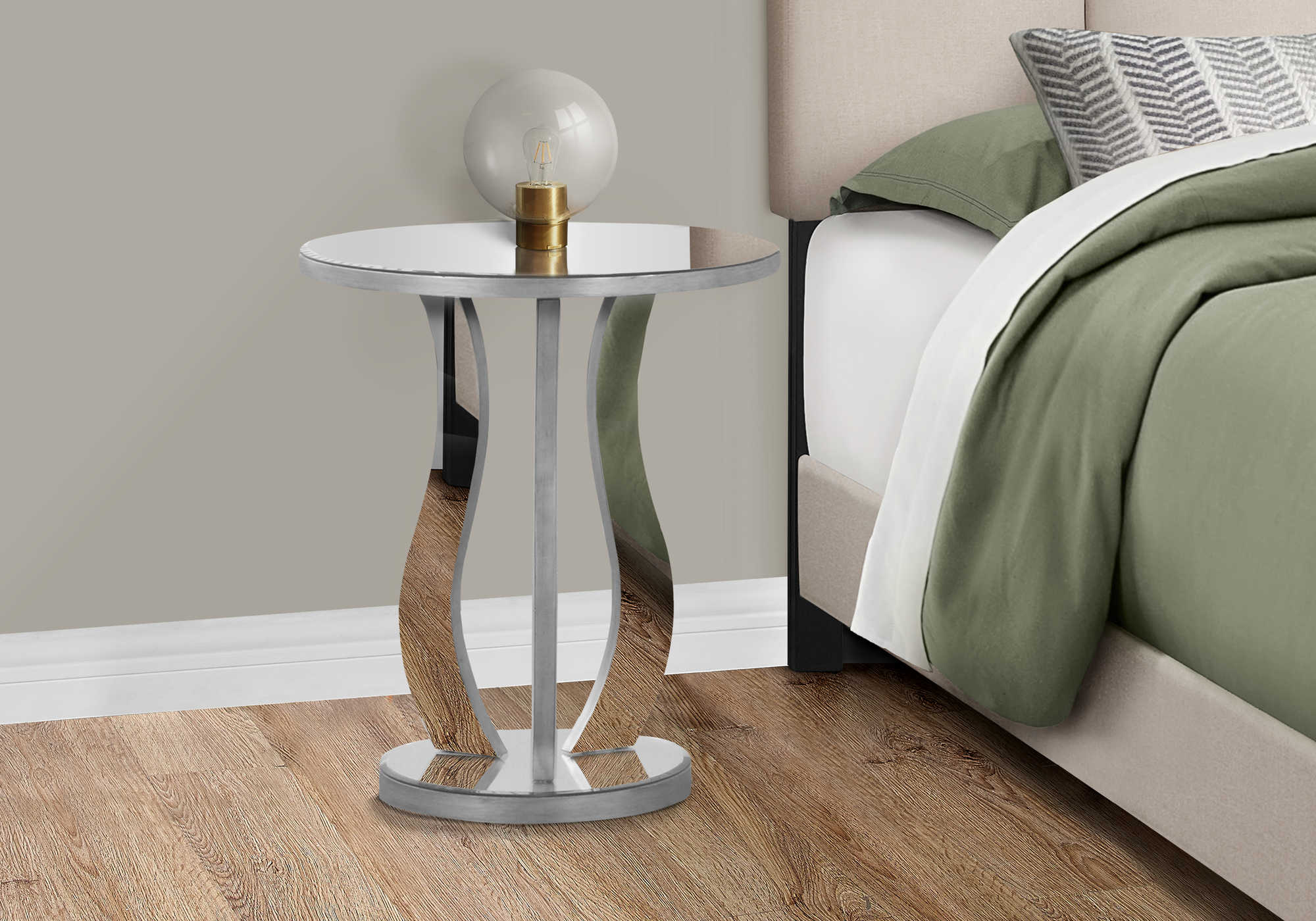 ACCENT TABLE - 20"DIA / BRUSHED SILVER / MIRROR