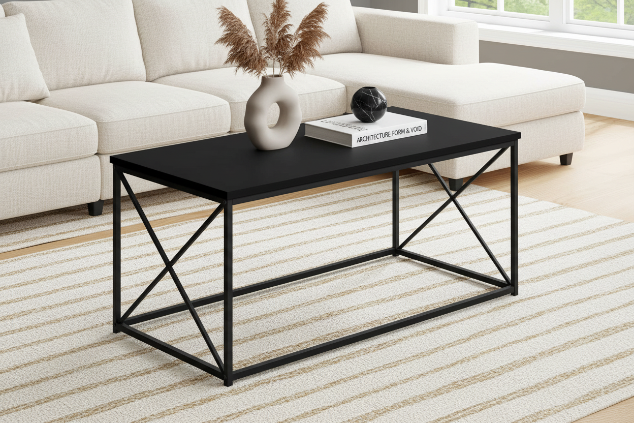 COFFEE TABLE - 40"L / BLACK / BLACK METAL