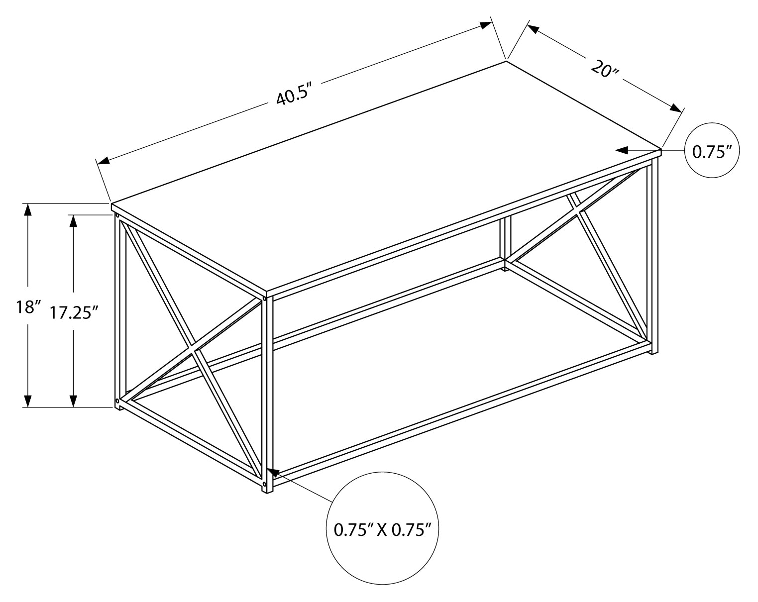 COFFEE TABLE - 40"L / BLACK / BLACK METAL