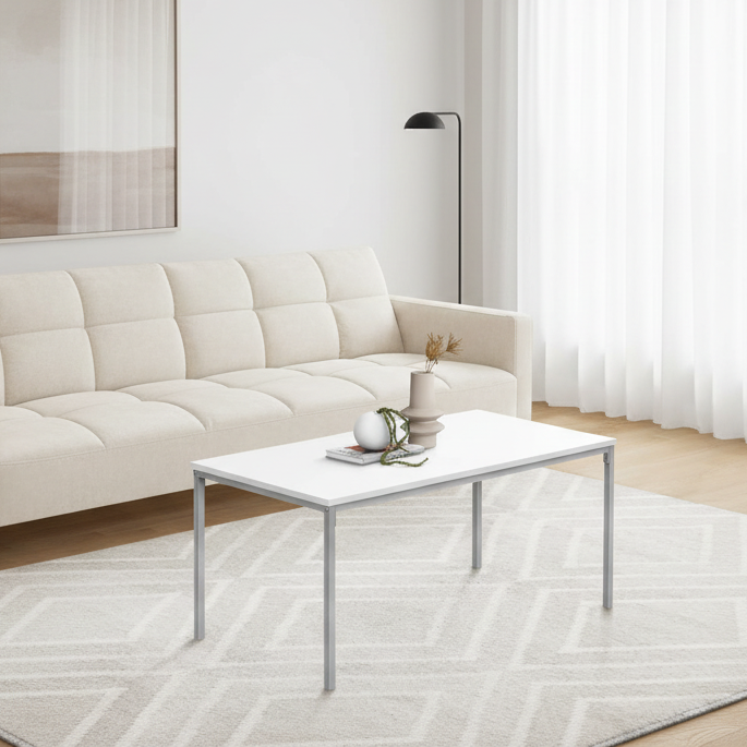 COFFEE TABLE - 40"L / WHITE / SILVER METAL