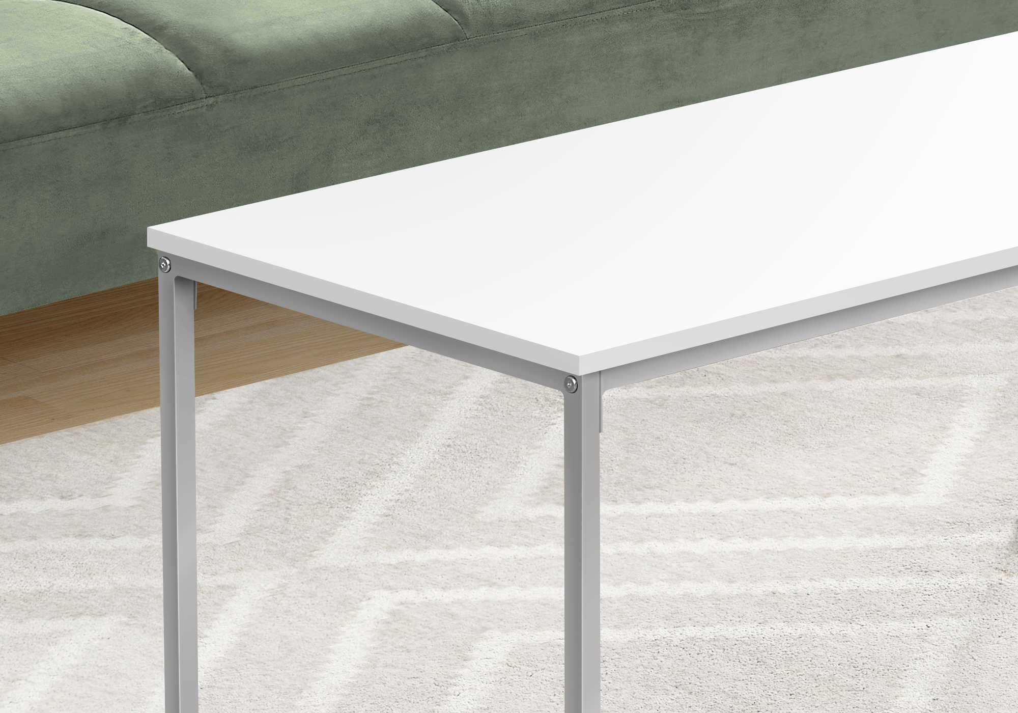 COFFEE TABLE - 40"L / WHITE / SILVER METAL