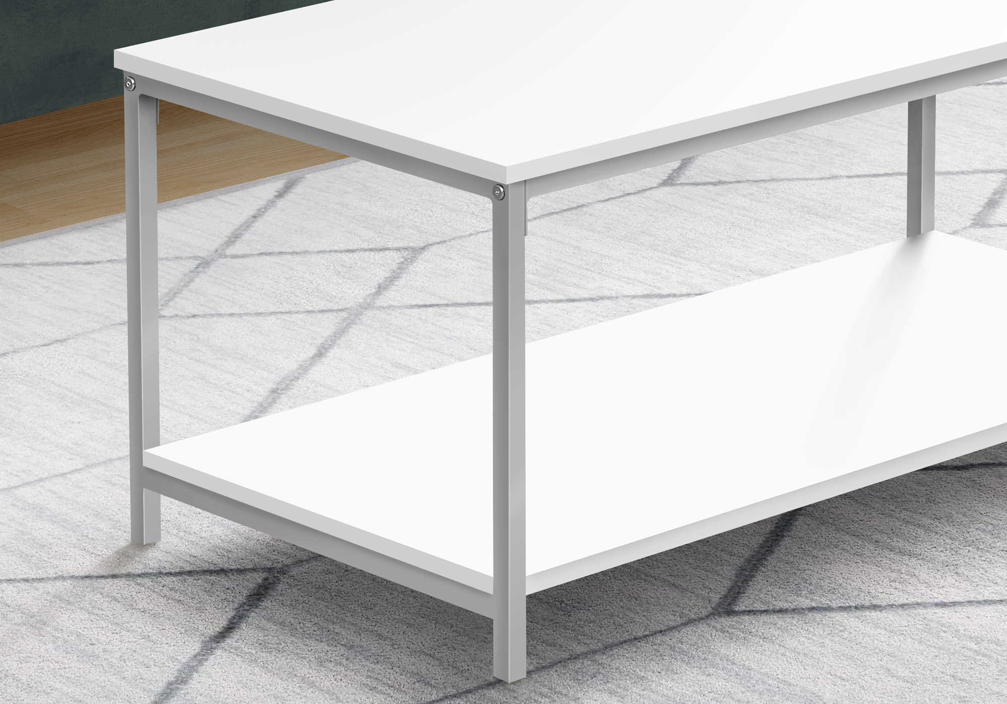 COFFEE TABLE - 40"L / WHITE / SILVER METAL