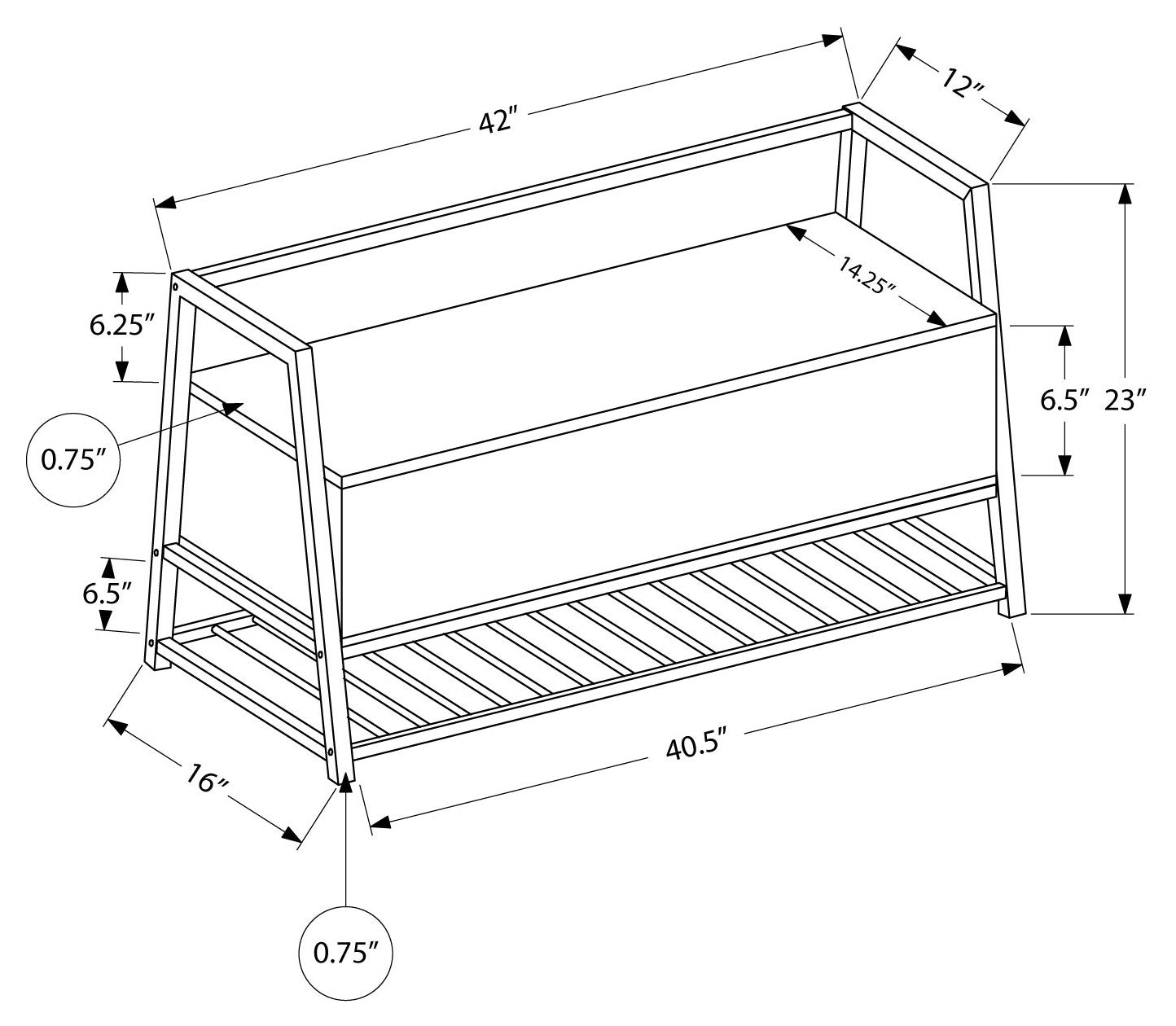 BENCH - 42"L / GREY STORAGE / BLACK METAL