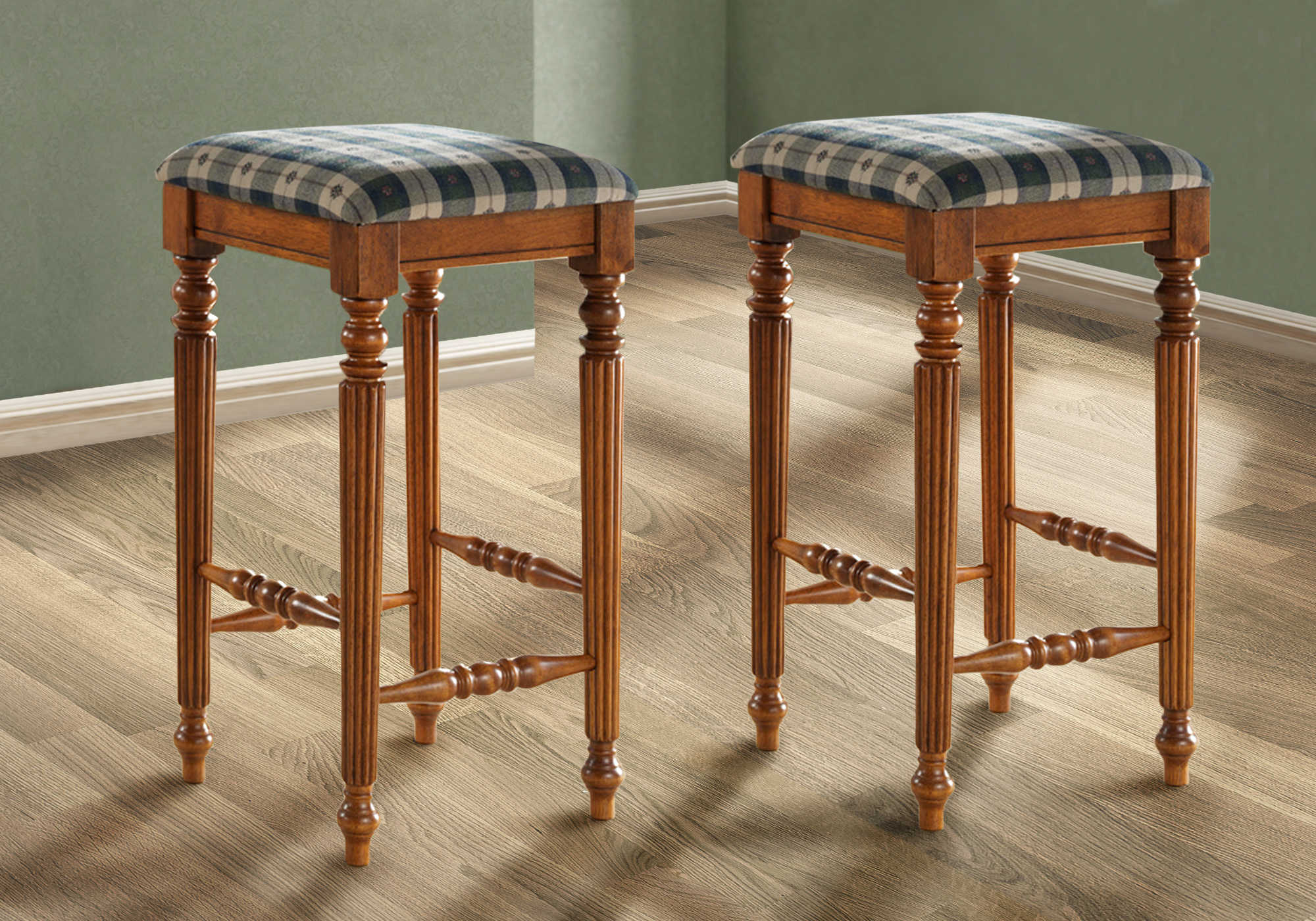 TABOURET DE BAR - 2 PIÈCES / 29"H / BOIS MASSIF CHÊNE FONCÉ
