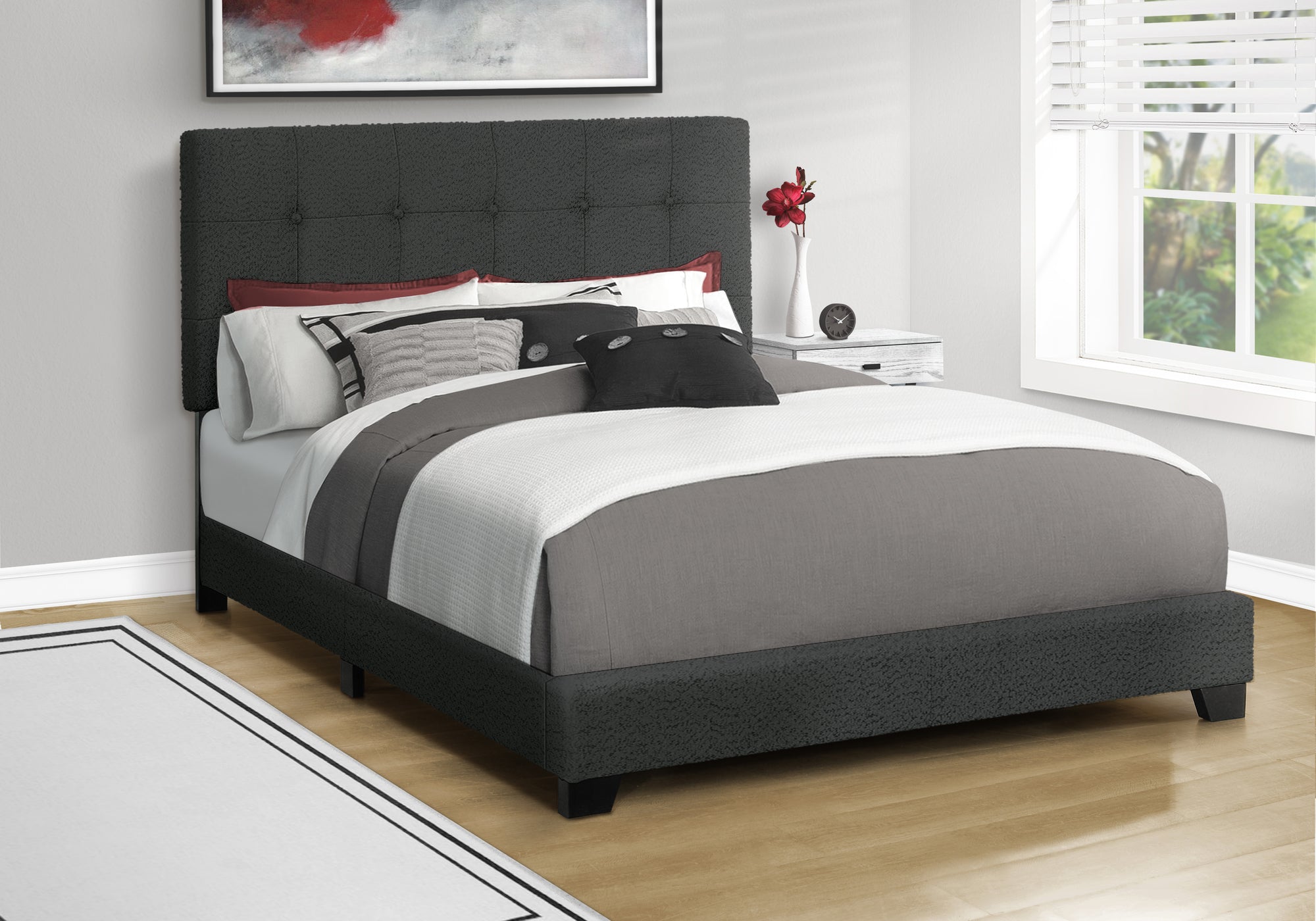 BOUCLE FABRIC UPHOLSTERED QUEEN SIZE BED FRAME