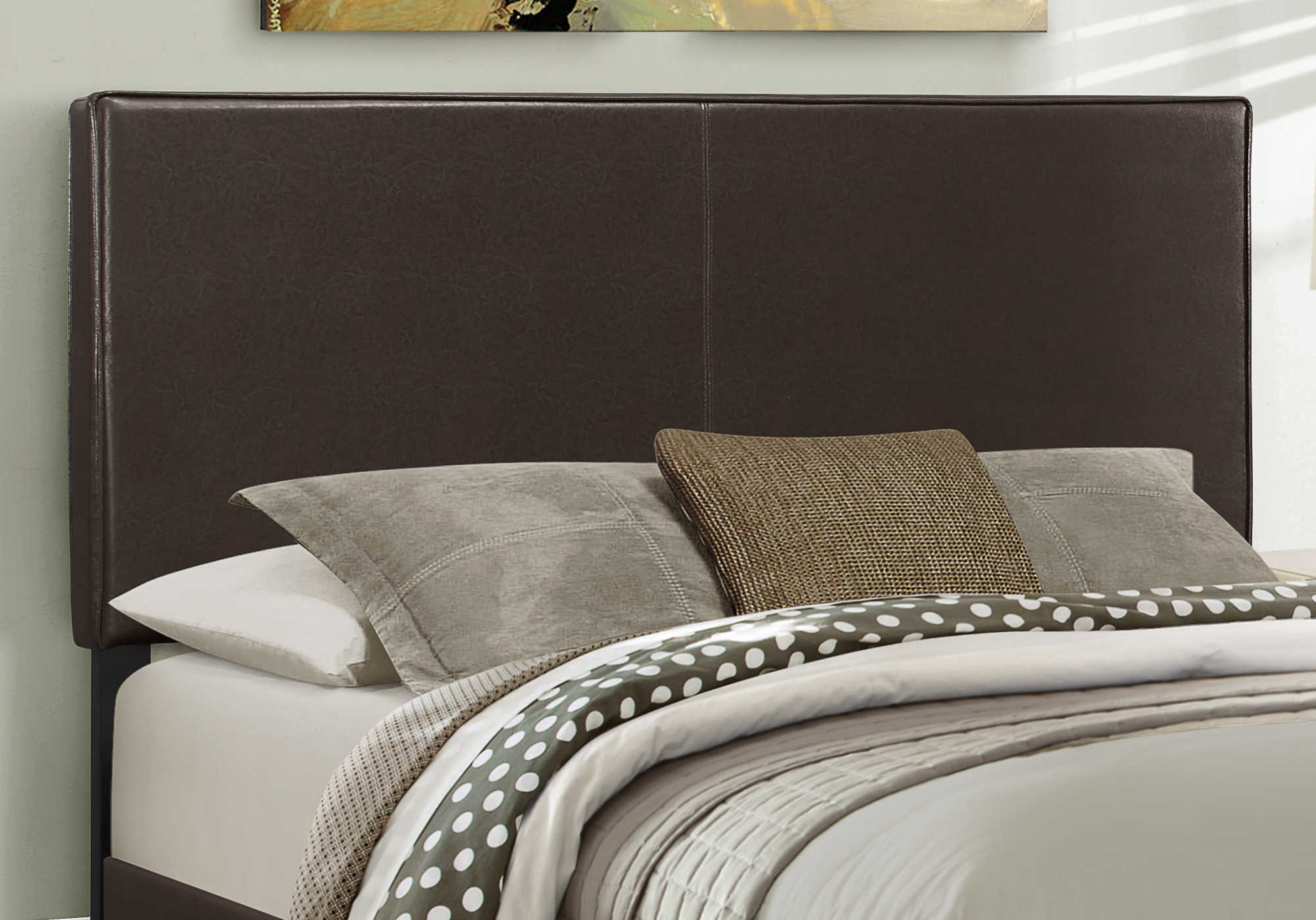 BED - QUEEN SIZE / DARK BROWN LEATHER-LOOK