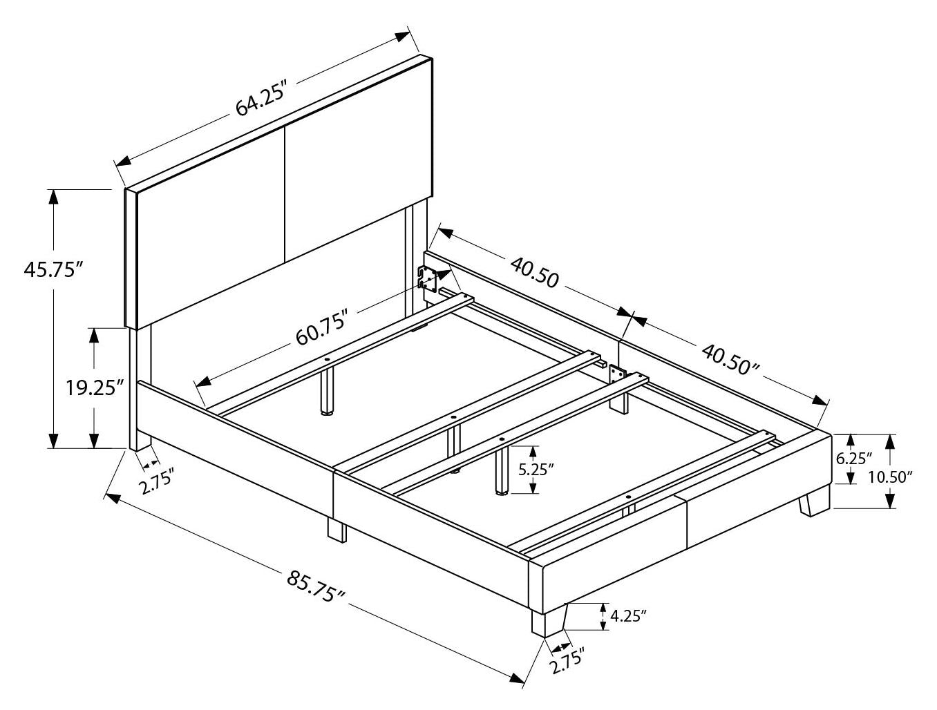 BED - QUEEN SIZE / DARK BROWN LEATHER-LOOK