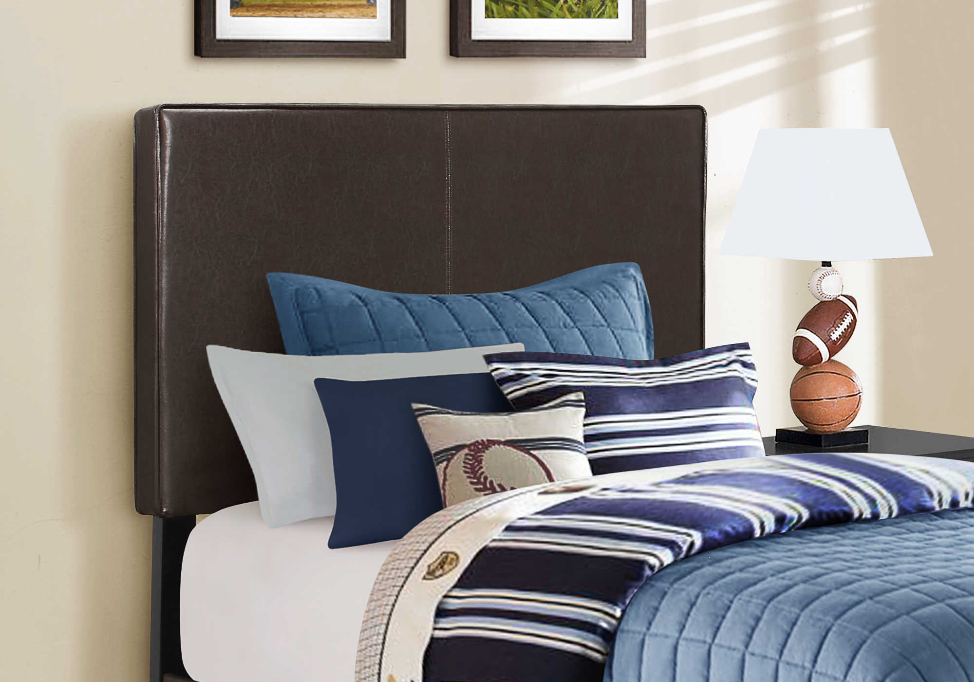 BED - TWIN SIZE / DARK BROWN LEATHER-LOOK