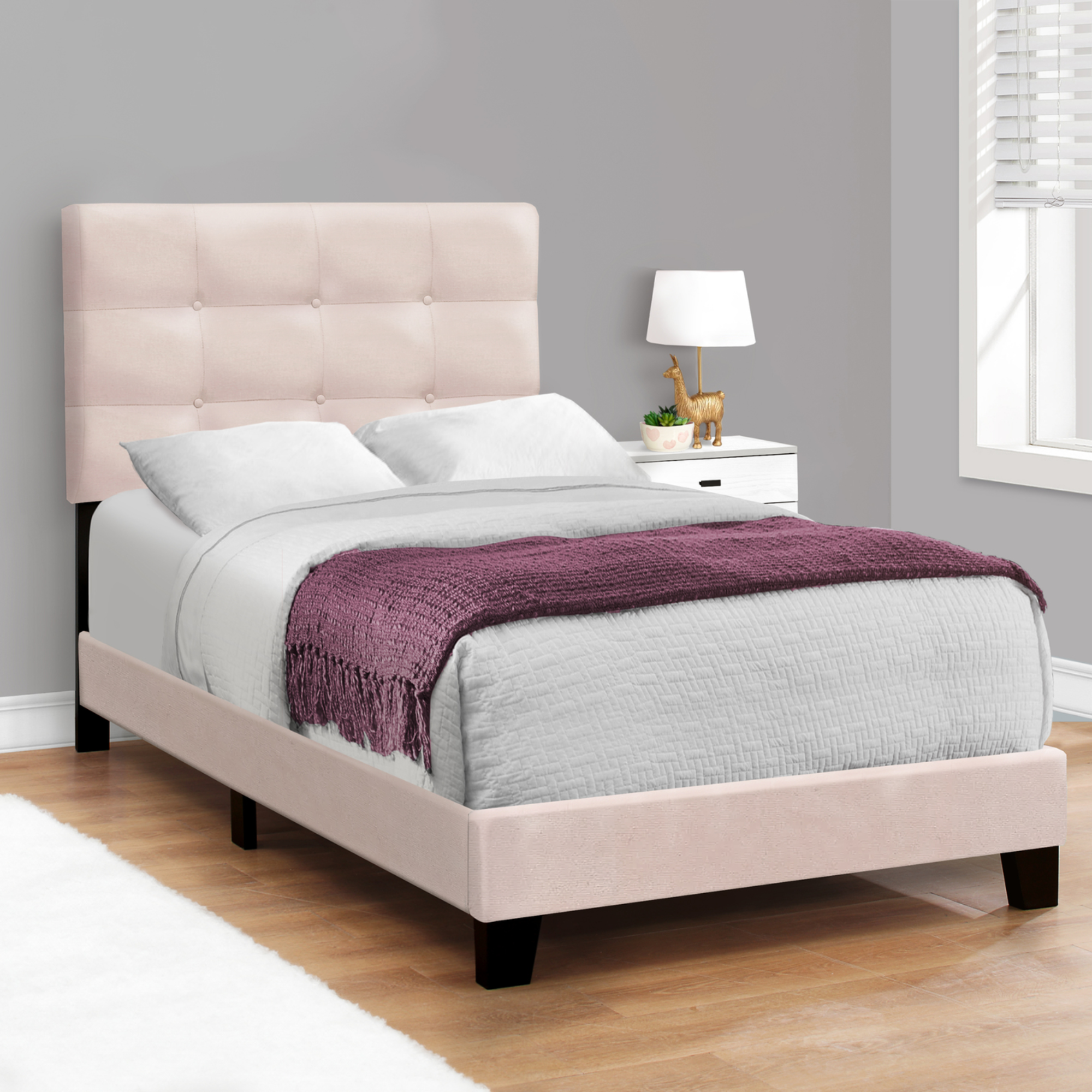 BOUCLE FABRIC UPHOLSTERED TWIN SIZE BED FRAME
