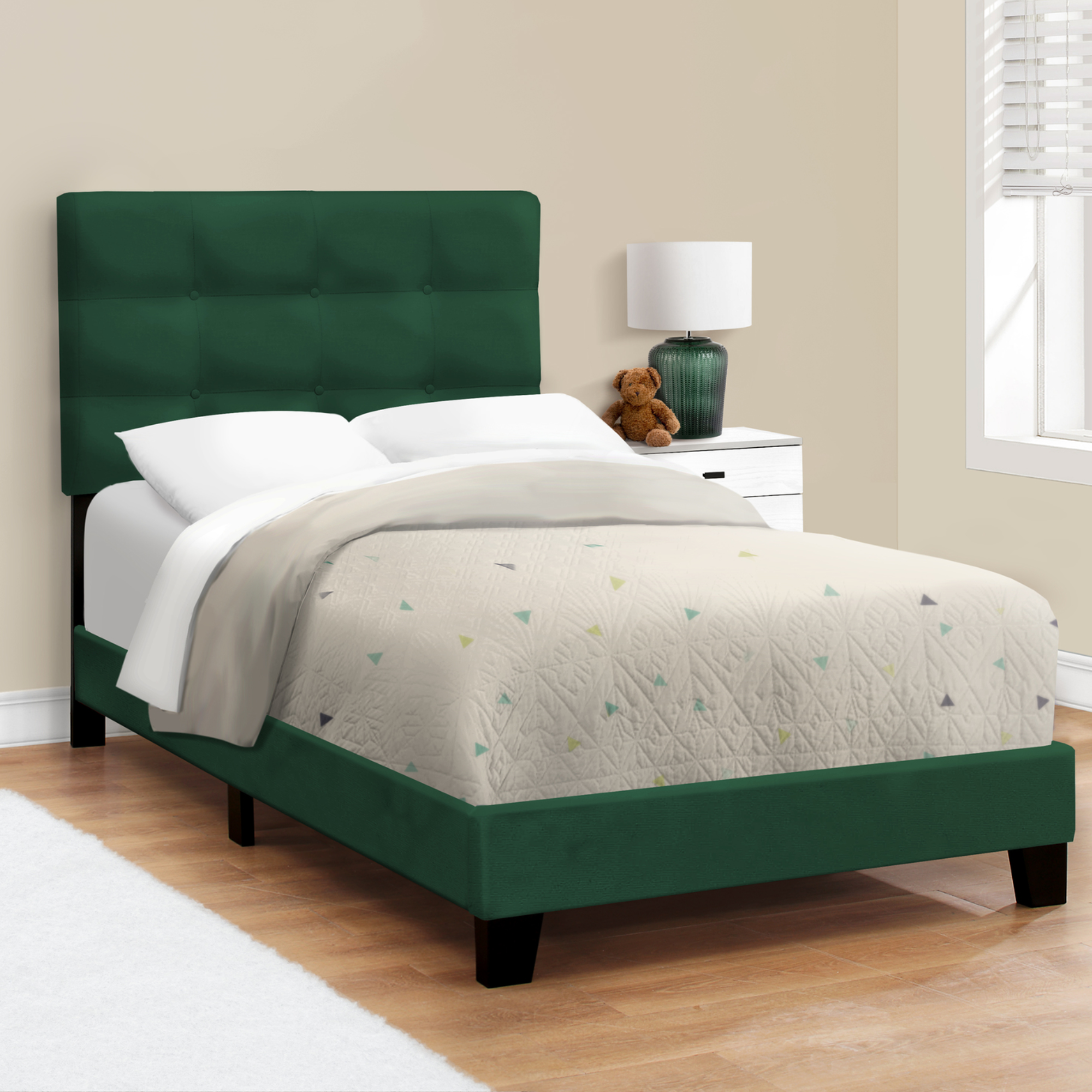 BOUCLE FABRIC UPHOLSTERED TWIN SIZE BED FRAME