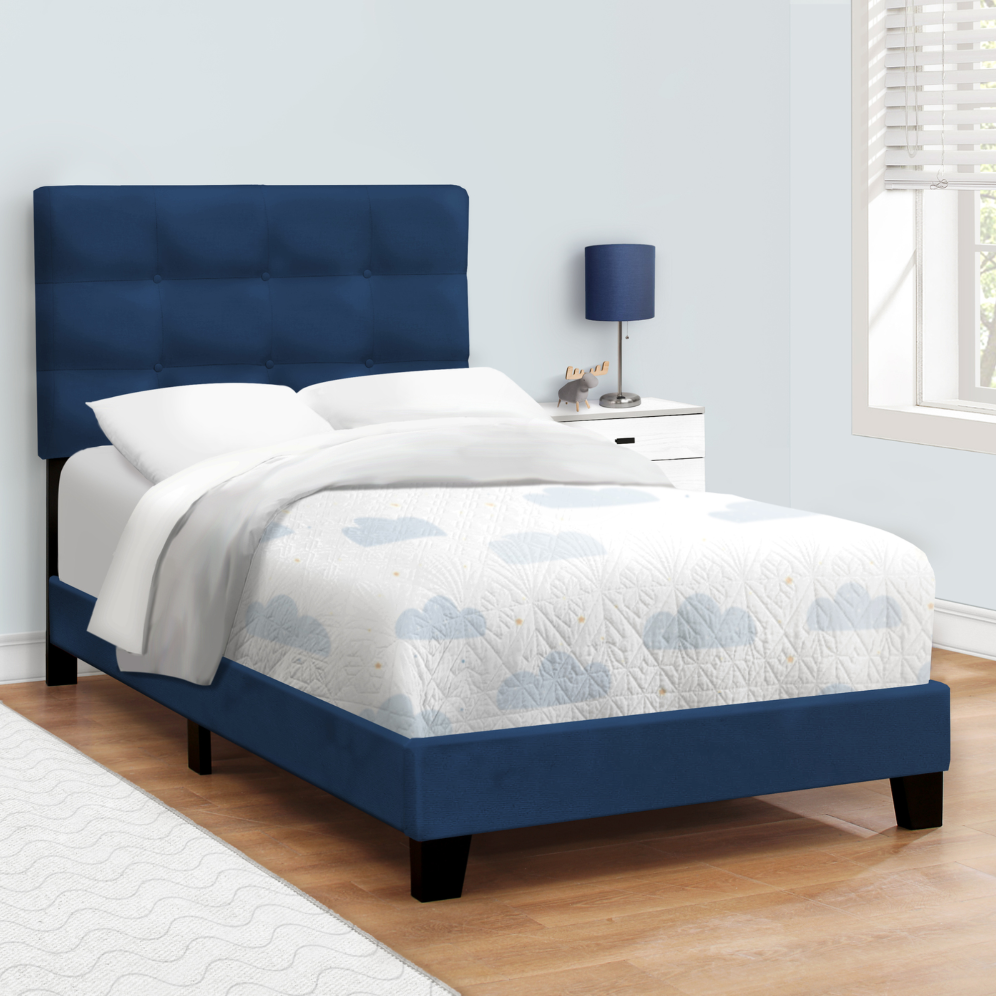 BOUCLE FABRIC UPHOLSTERED TWIN SIZE BED FRAME