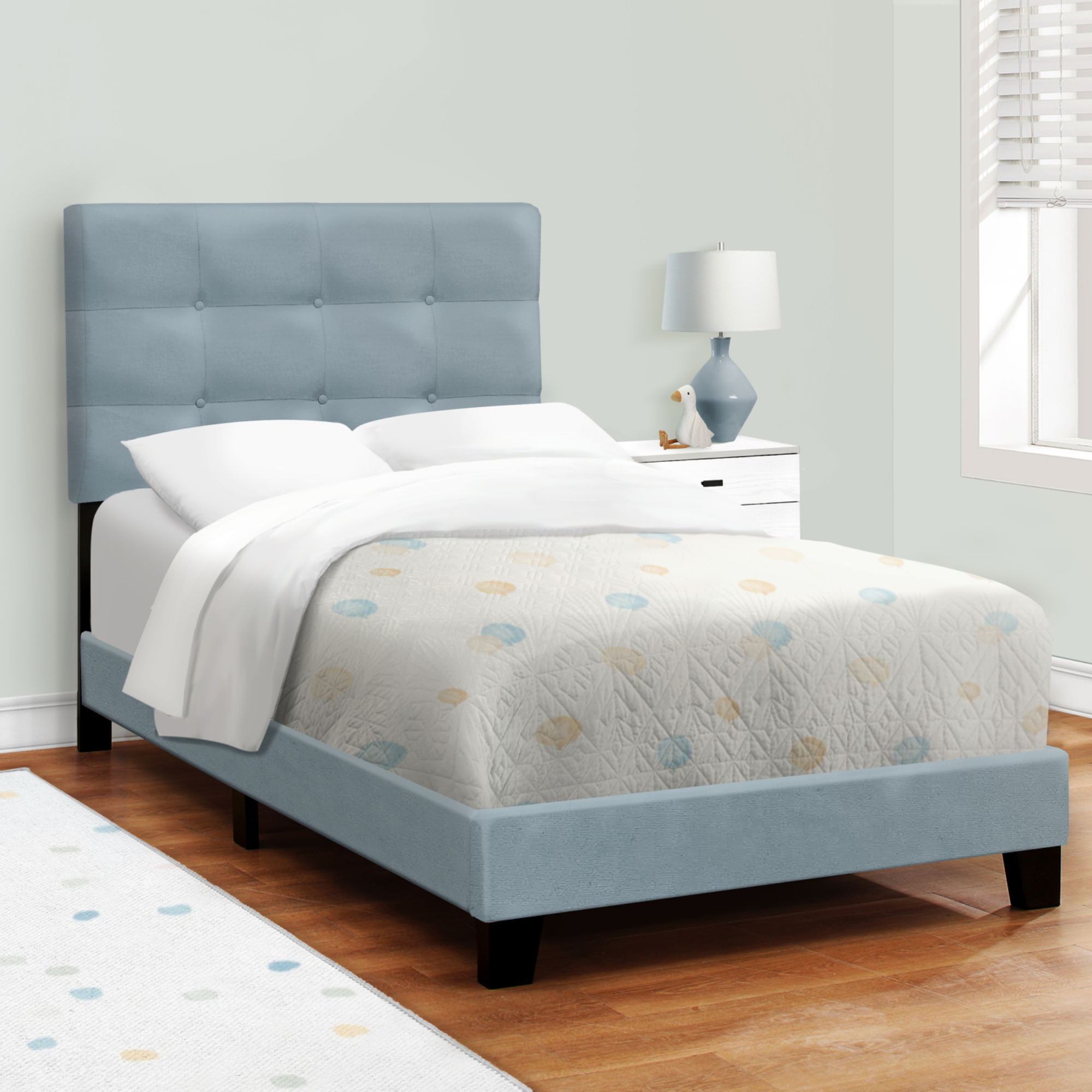 BOUCLE FABRIC UPHOLSTERED TWIN SIZE BED FRAME
