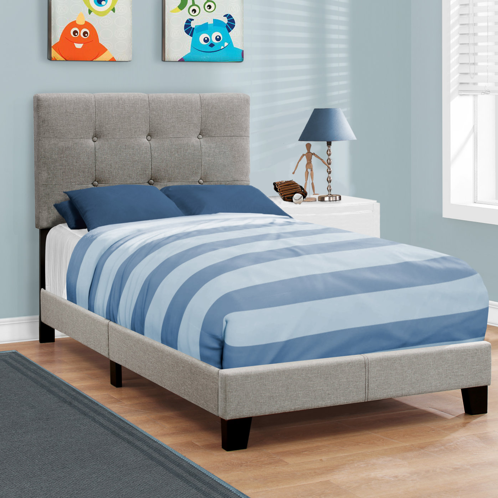 BOUCLE FABRIC UPHOLSTERED TWIN SIZE BED FRAME