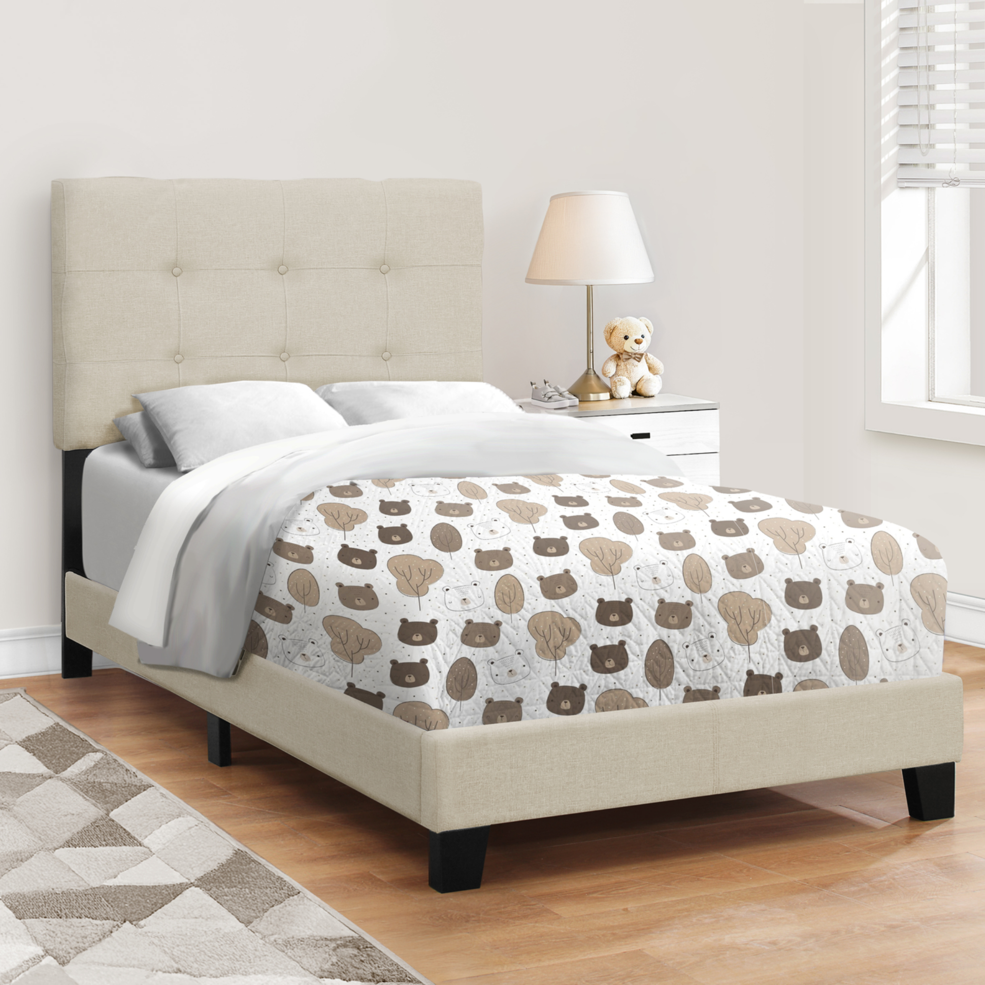 BOUCLE FABRIC UPHOLSTERED TWIN SIZE BED FRAME