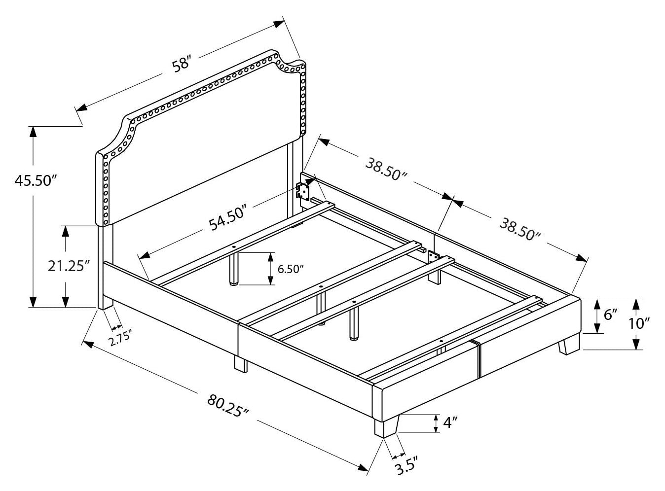 LIT - GRAND FORMAT / LIN GRIS AVEC GARNITURE CHROMÉE