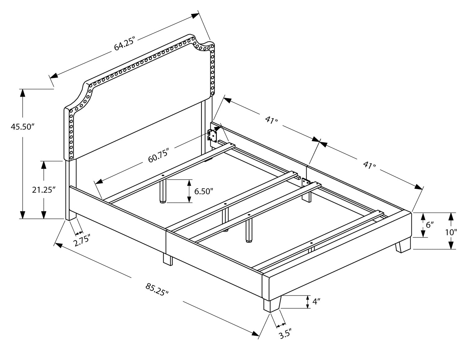 BED - QUEEN SIZE / GREY LINEN WITH CHROME TRIM