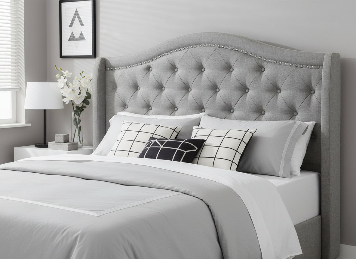 LIT - QUEEN SIZE / LIN GRIS AVEC BORDURE CHROMÉE