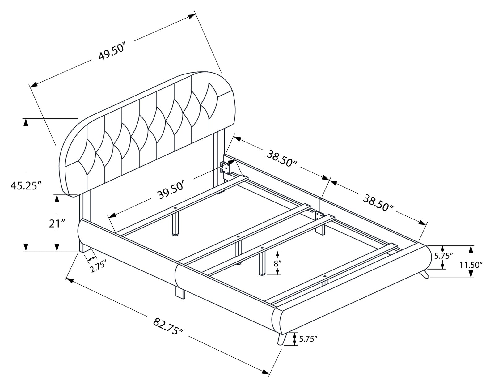 LIT - TAILLE SIMILI CUIR MARRON AVEC PIEDS EN BOIS