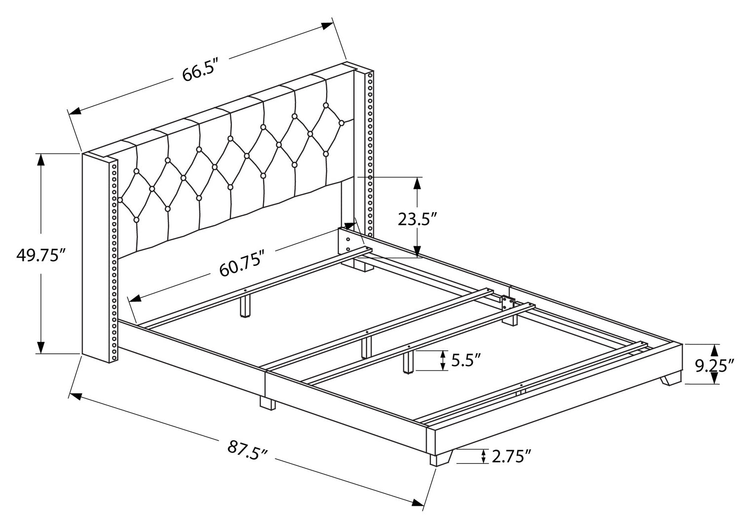 BED - QUEEN SIZE / GREY LINEN WITH CHROME TRIM