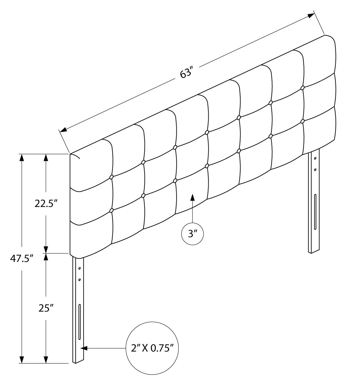 BED - QUEEN SIZE / BROWN LEATHER-LOOK HEADBOARD ONLY
