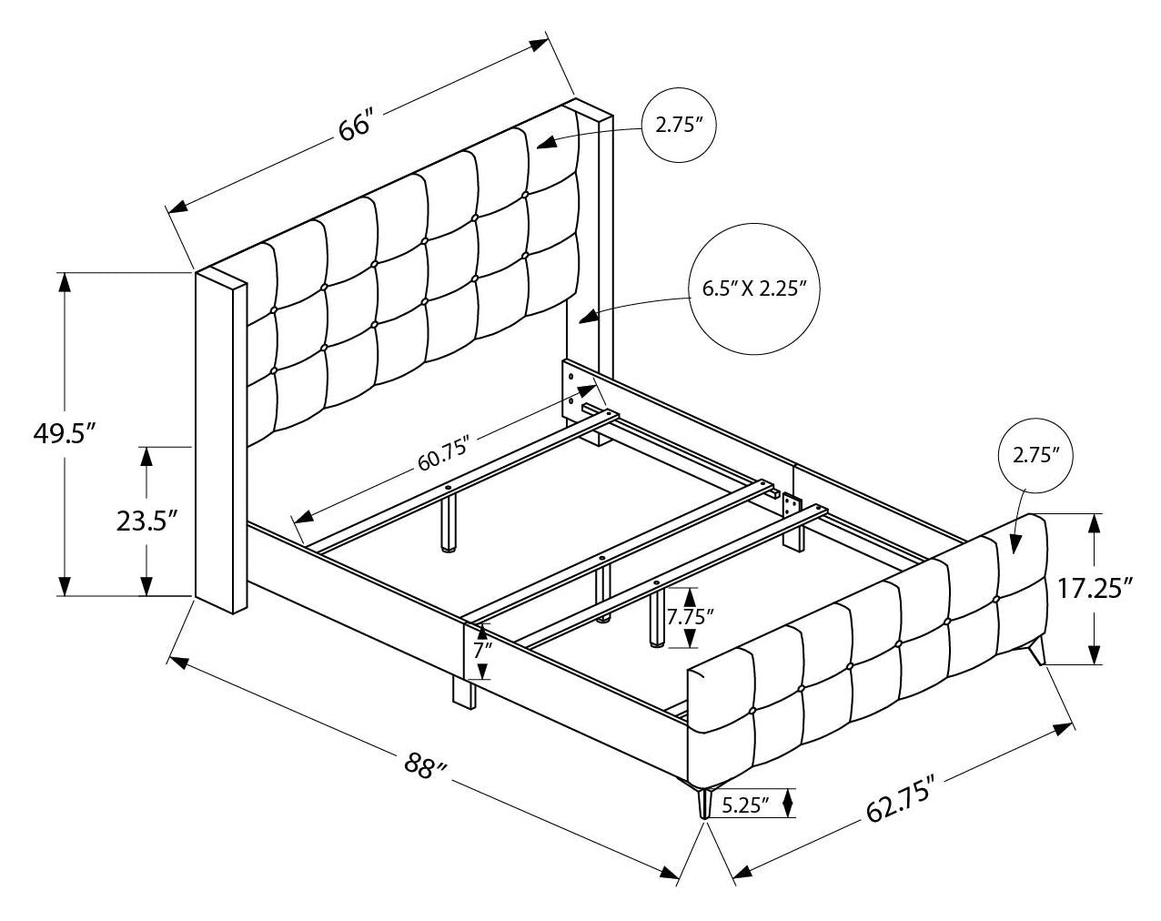 LIT - QUEEN SIZE / LIN GRIS AVEC PIEDS EN MÉTAL CHROMÉ