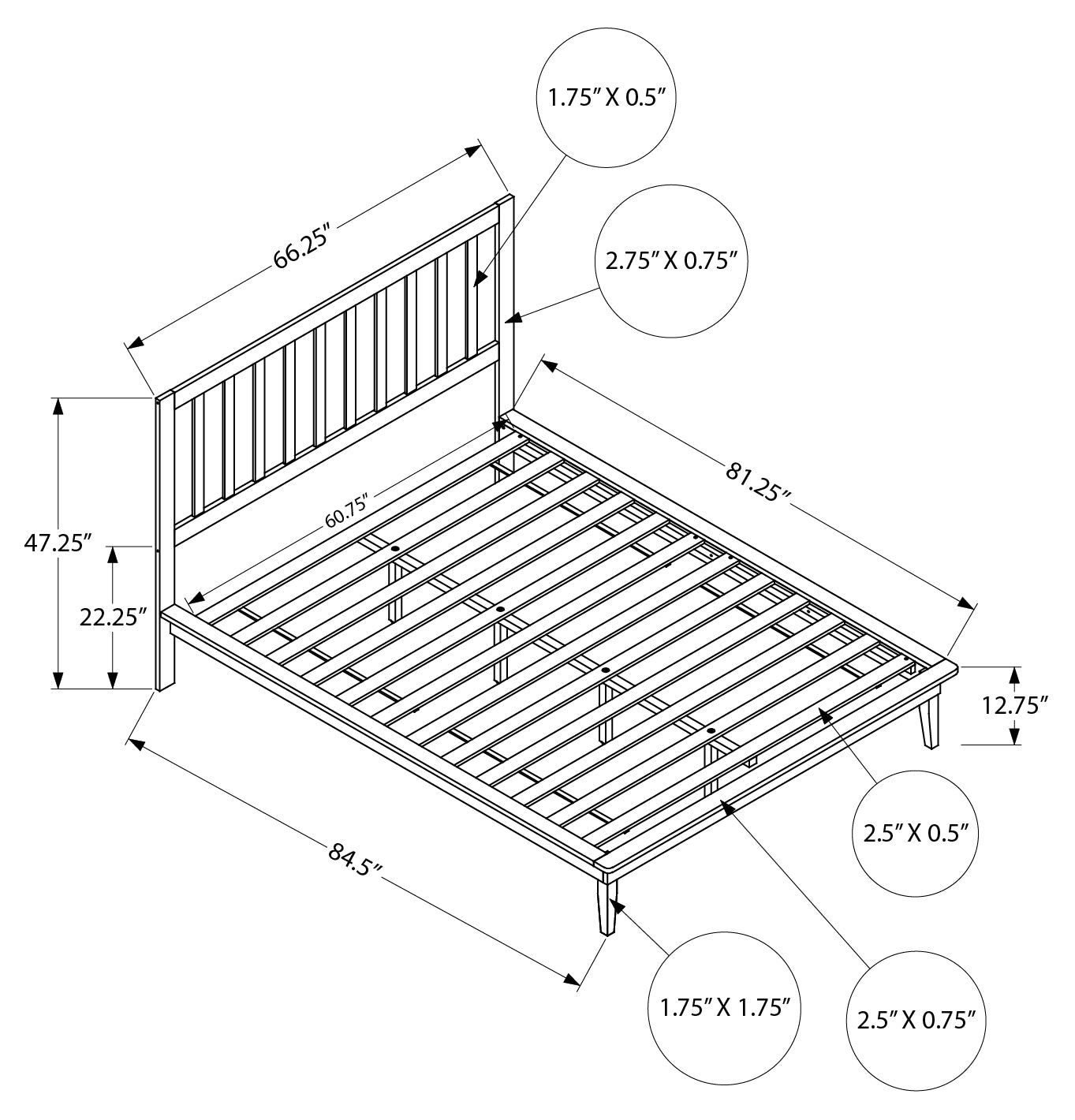 LIT - QUEEN SIZE / PLATEFORME EN BOIS MASSIF NOIR