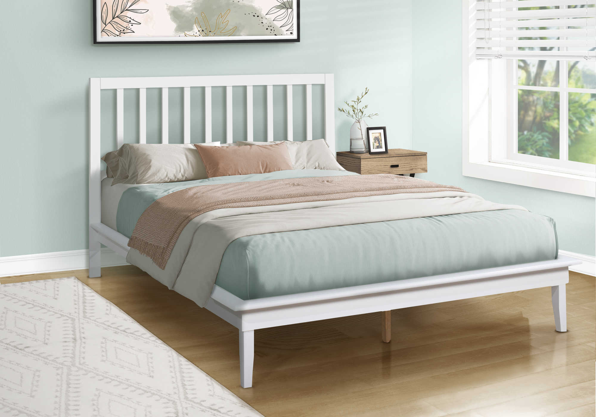 BED - QUEEN SIZE / BLACK SOLID WOOD PLATFORM