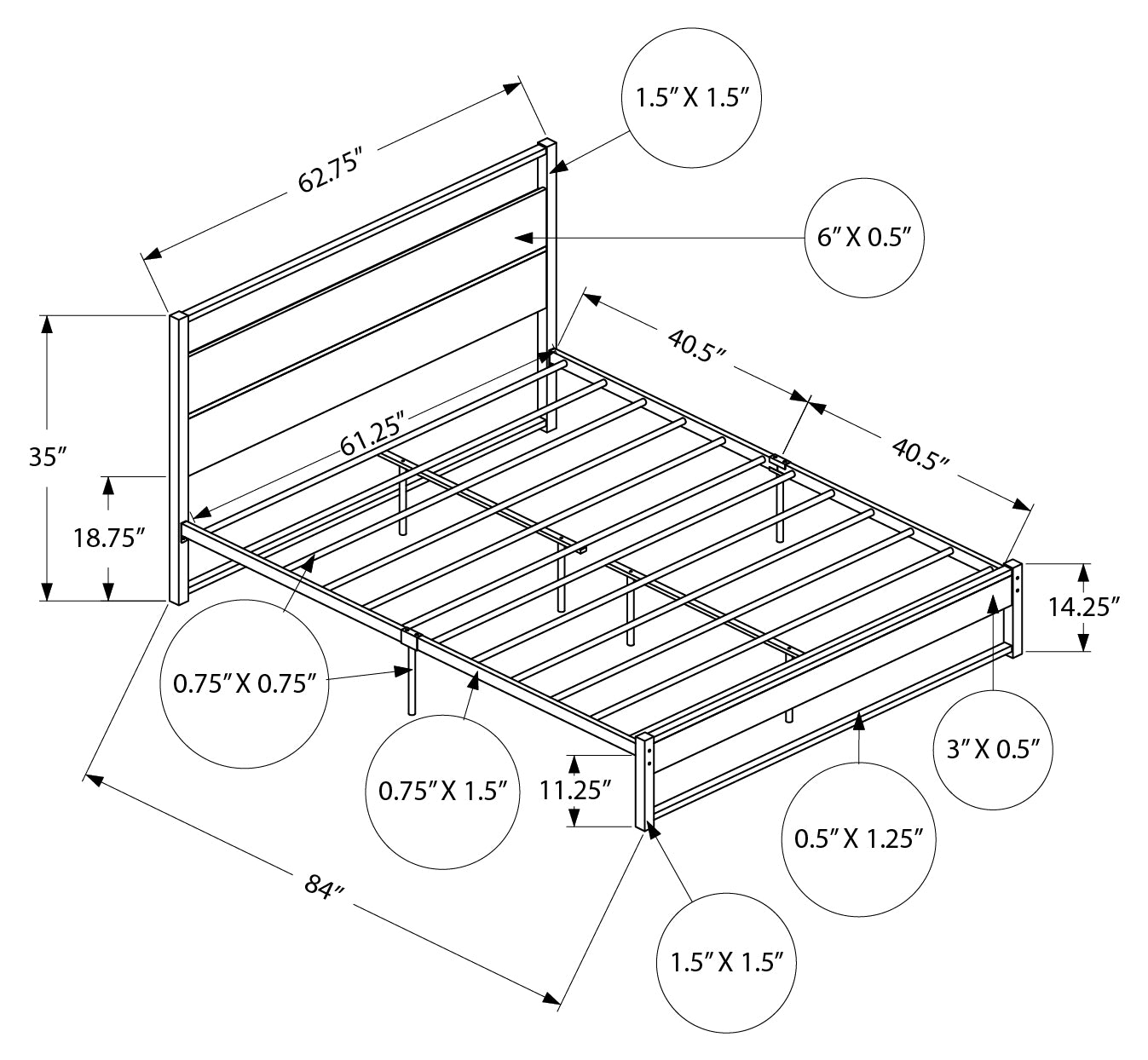 LIT - QUEEN SIZE / TAUPE FONCÉ / PLATEFORME EN MÉTAL NOIR