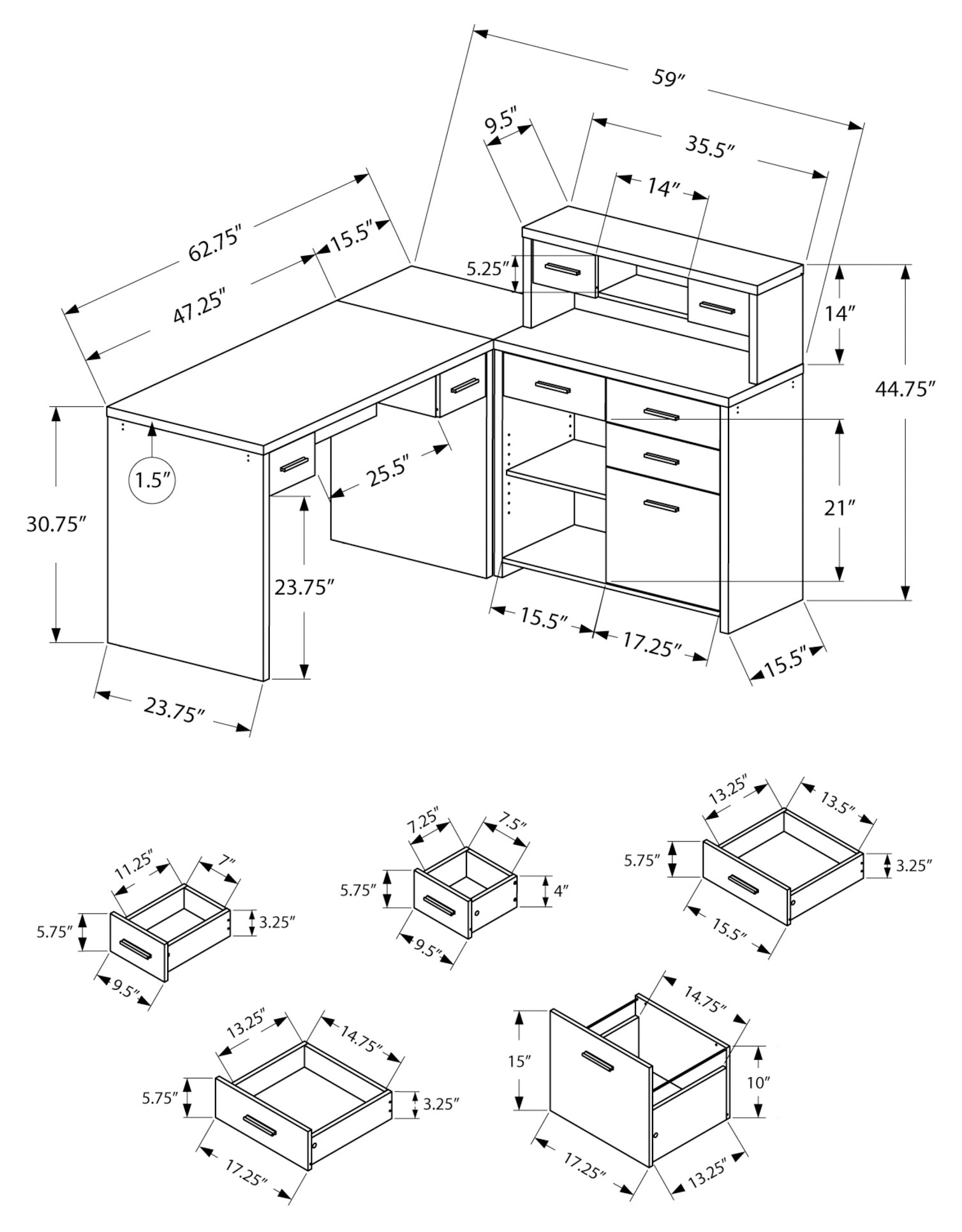COMPUTER DESK - ESPRESSO LEFT OR RIGHT FACING CORNER