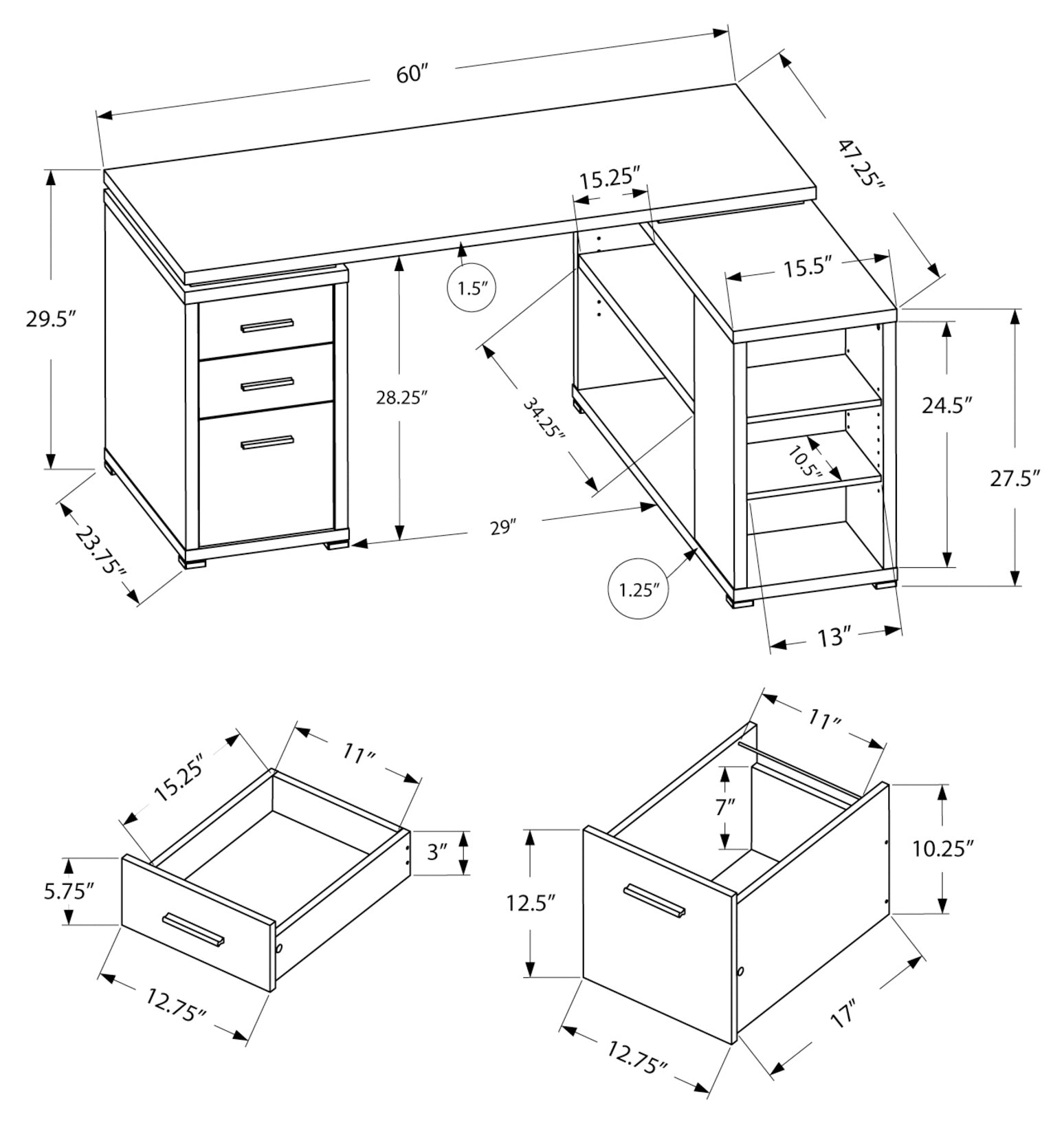 BUREAU D'ORDINATEUR - ESPRESSO COIN GAUCHE OU DROIT