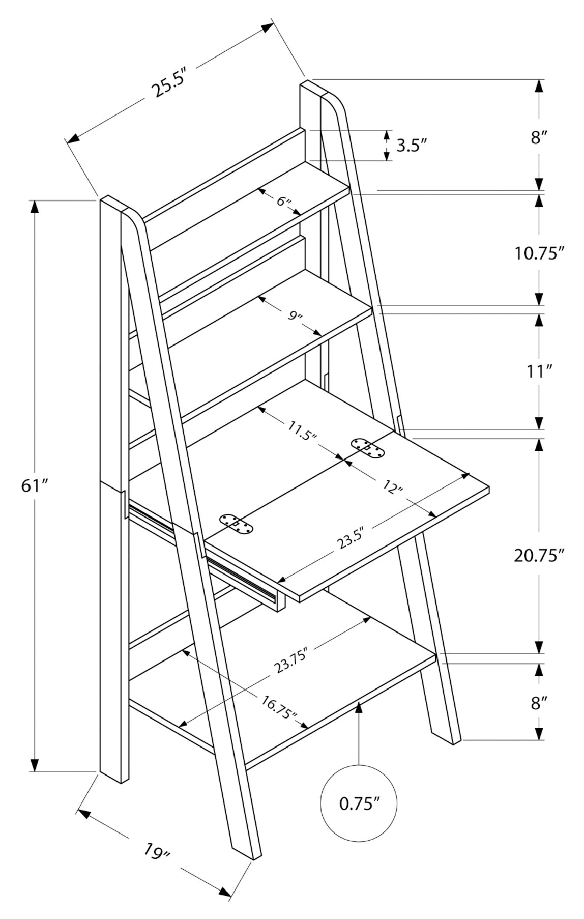 BUREAU D'ORDINATEUR - 61"H / STYLE ÉCHELLE BLANC