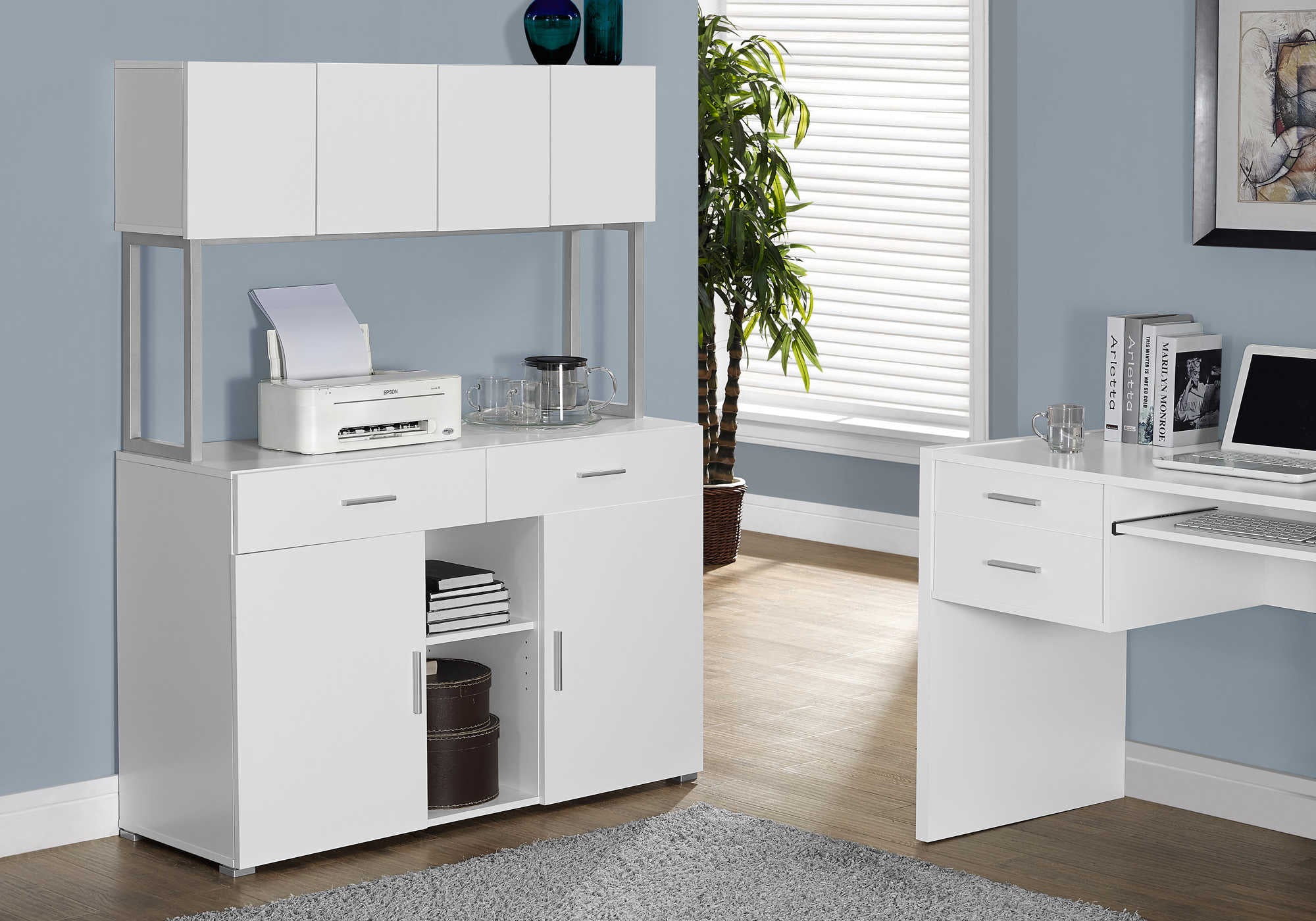 ARMOIRE DE BUREAU - 48"L / CREDENZA DE RANGEMENT BLANCHE