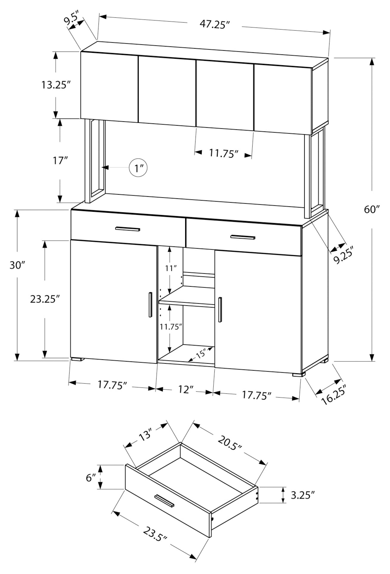 ARMOIRE DE BUREAU - 48"L / CREDENZA DE RANGEMENT BLANCHE