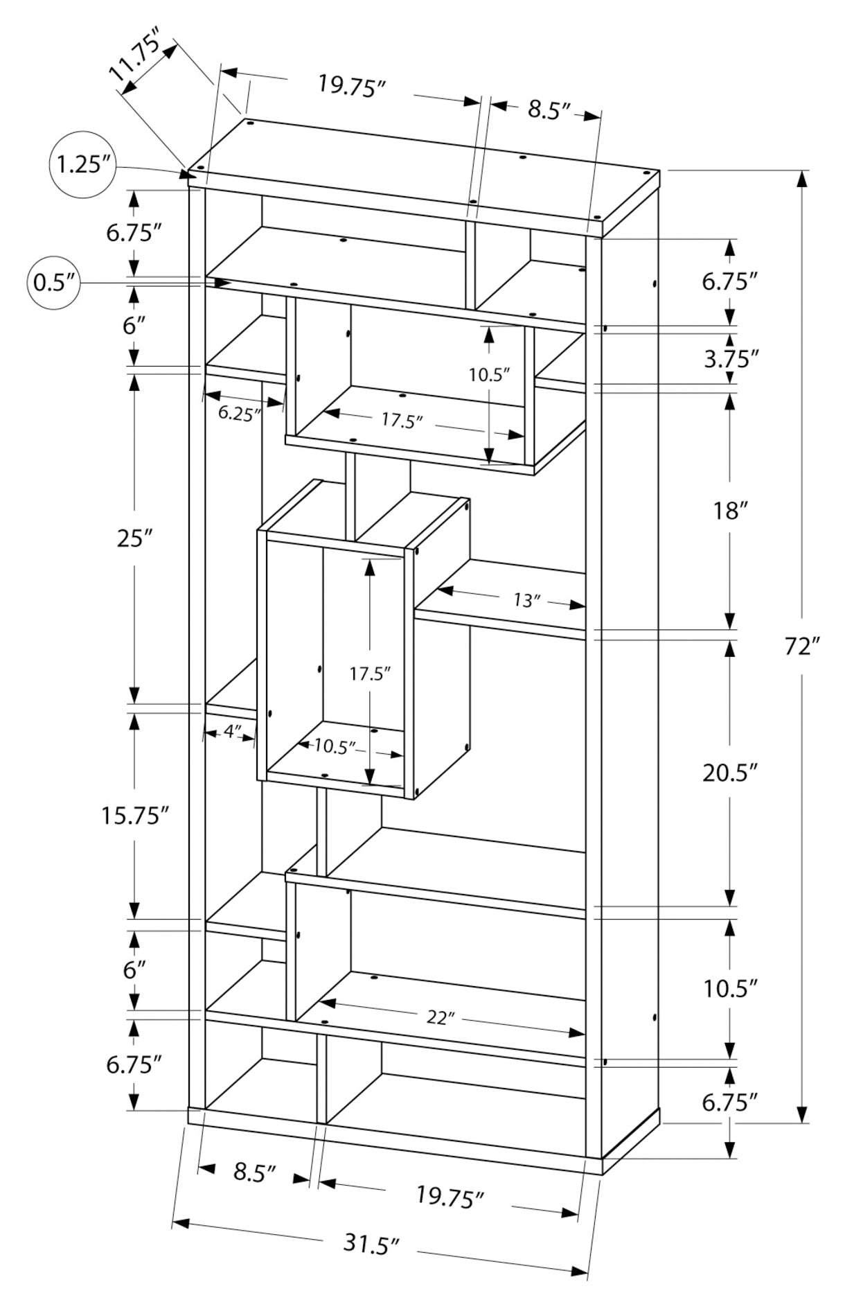 BOOKCASE - 72"H / WHITE