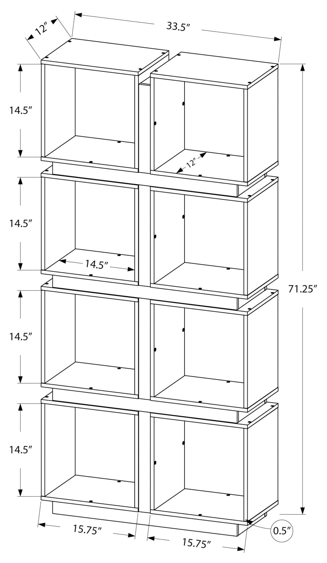 BOOKCASE - 71"H / WHITE / GREY