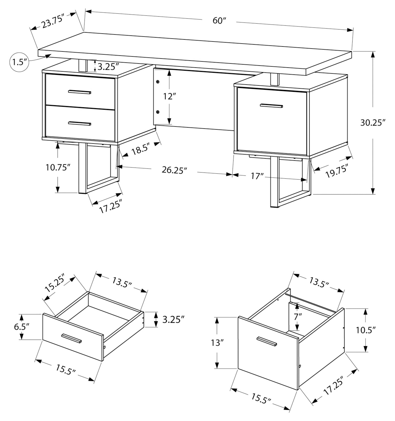 COMPUTER DESK - 60"L / ESPRESSO / SILVER METAL