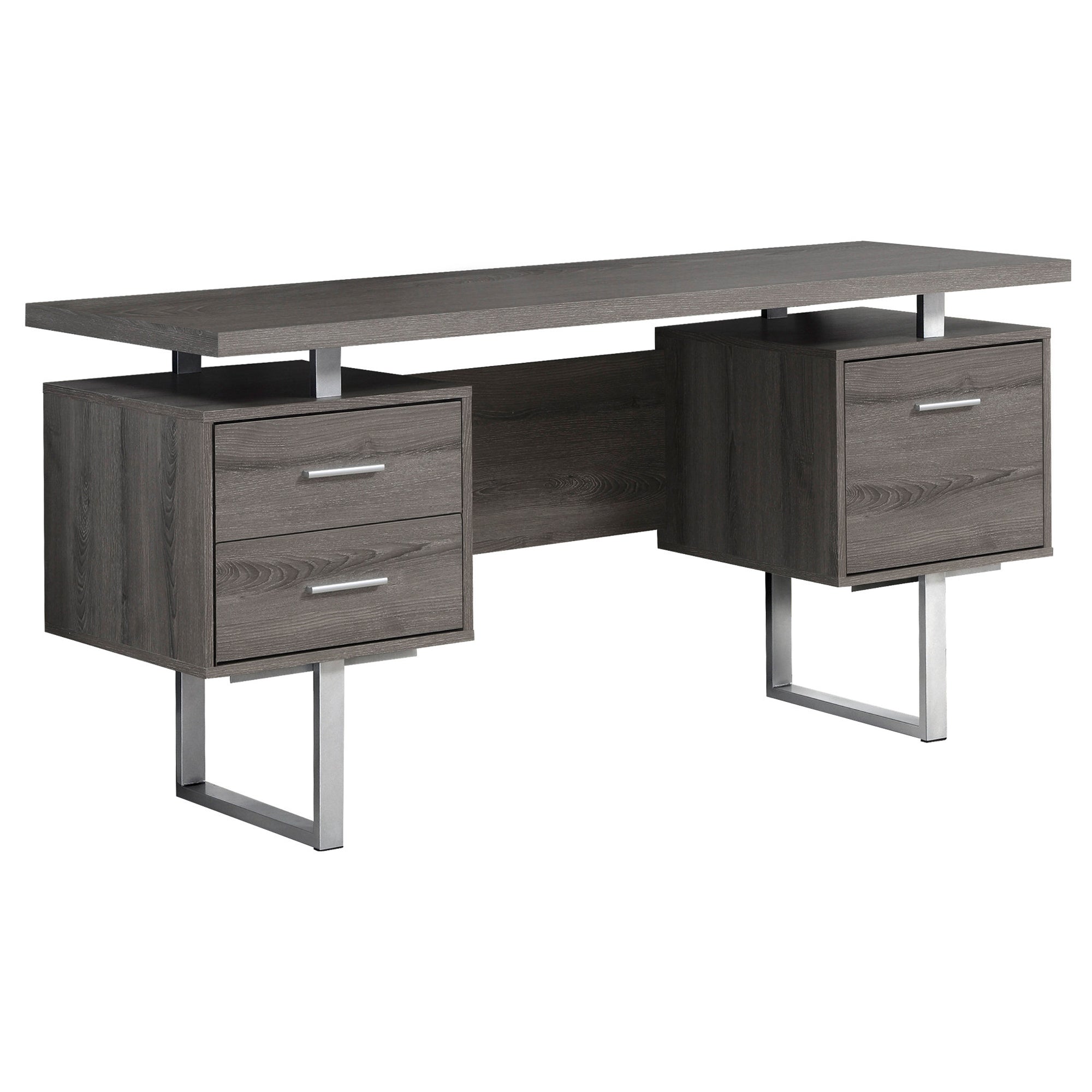 COMPUTER DESK - 60"L / ESPRESSO / SILVER METAL