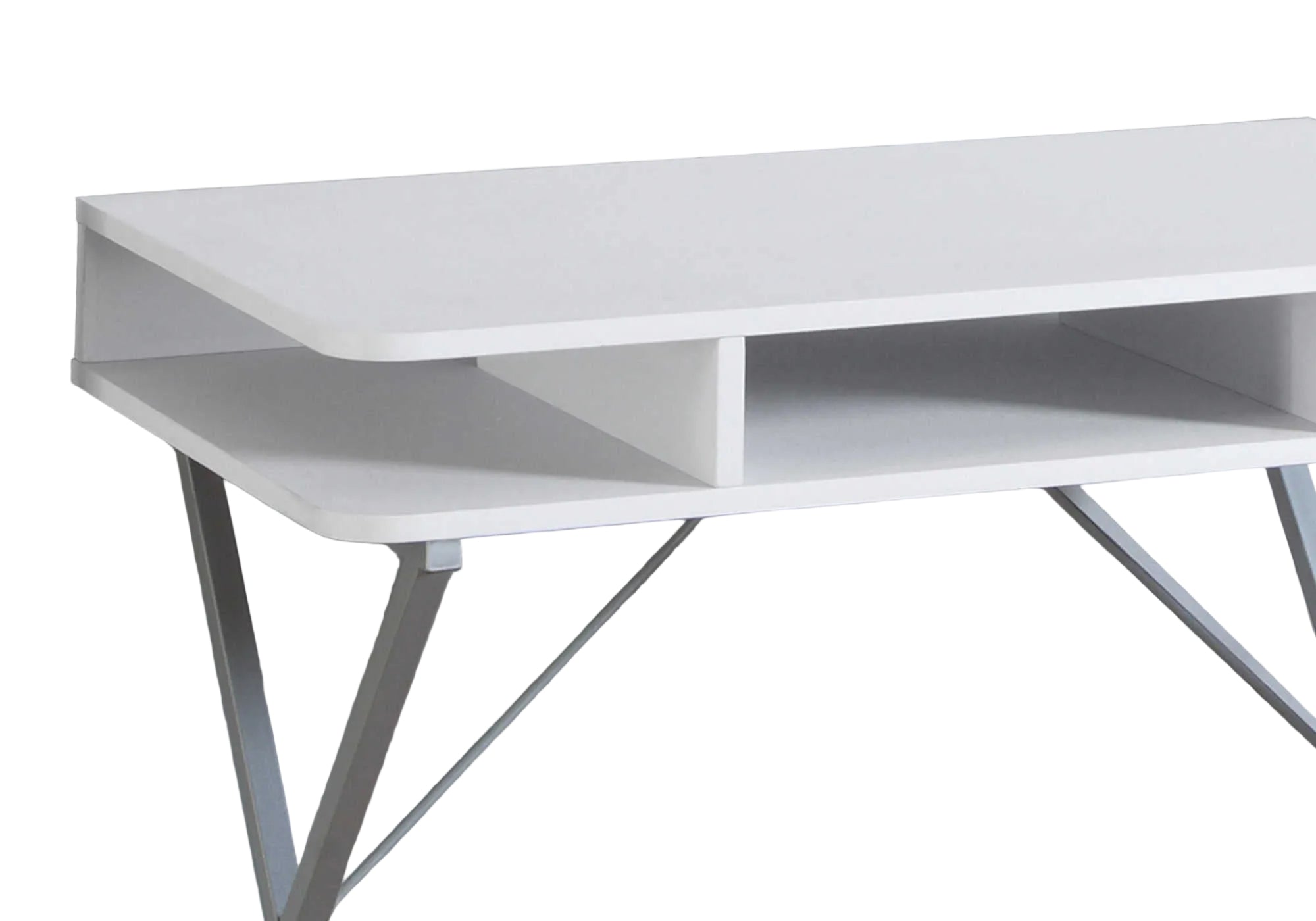 BUREAU D'ORDINATEUR - 31"L / DESSUS BLANC / MÉTAL ARGENTÉ