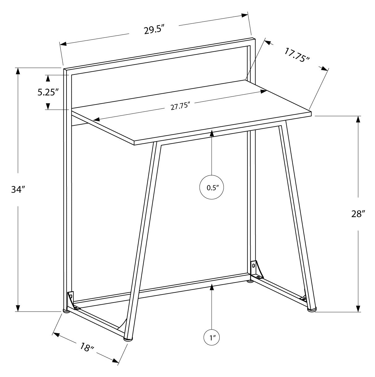 BUREAU D'ORDINATEUR - 30"L / BLANC JUVÉNILE / MÉTAL BLANC