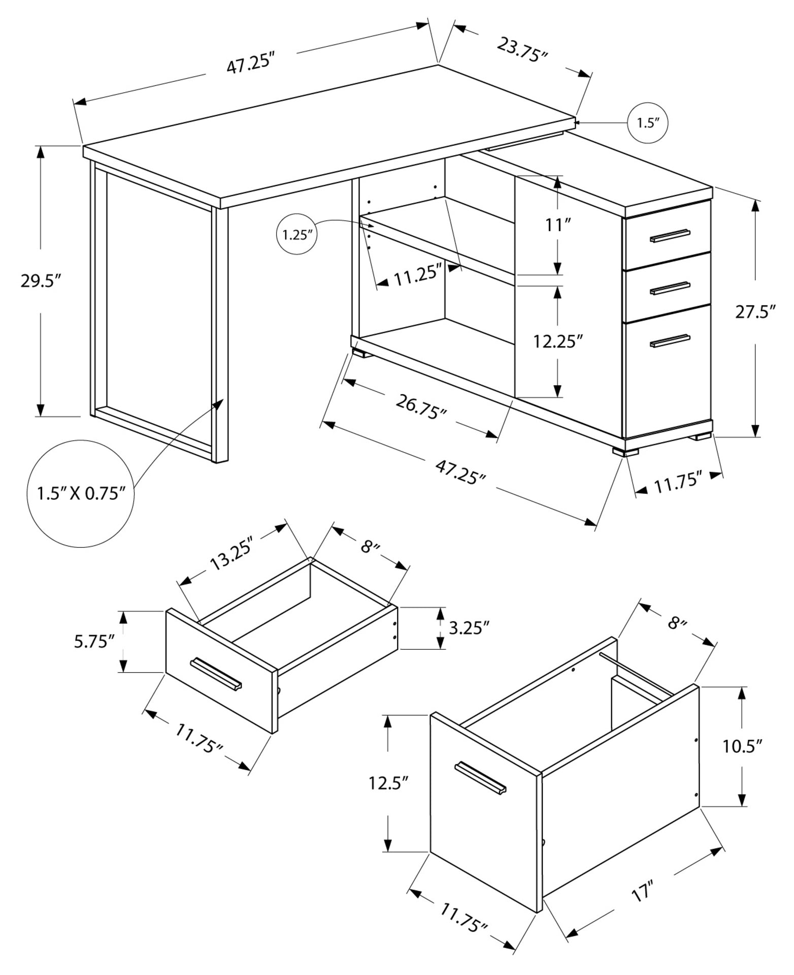 COMPUTER DESK - WHITE LEFT OR RIGHT FACING CORNER